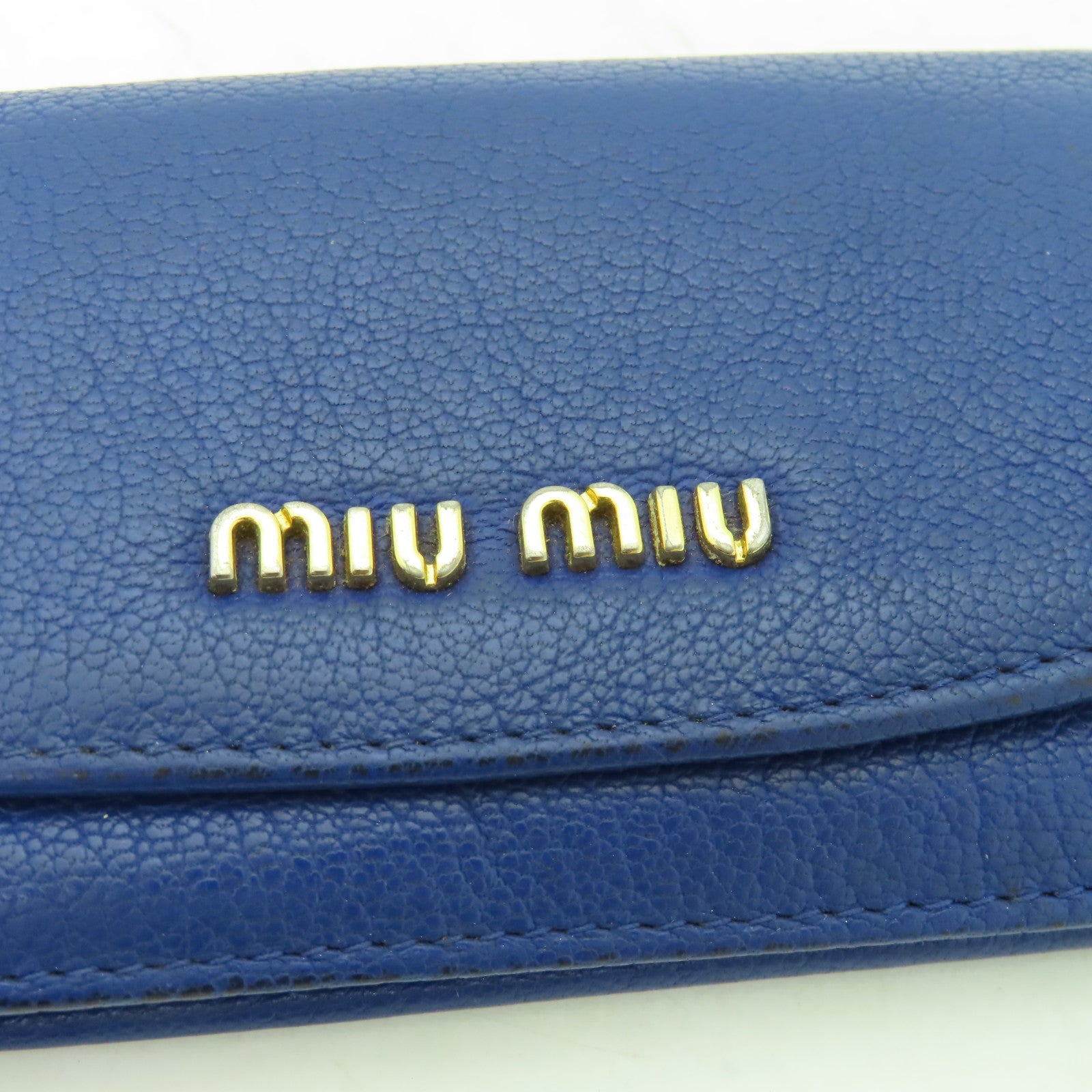 Miu Miu 【激減優惠】牛皮皮革Card Holder Key Ring金扣卡片套藍色