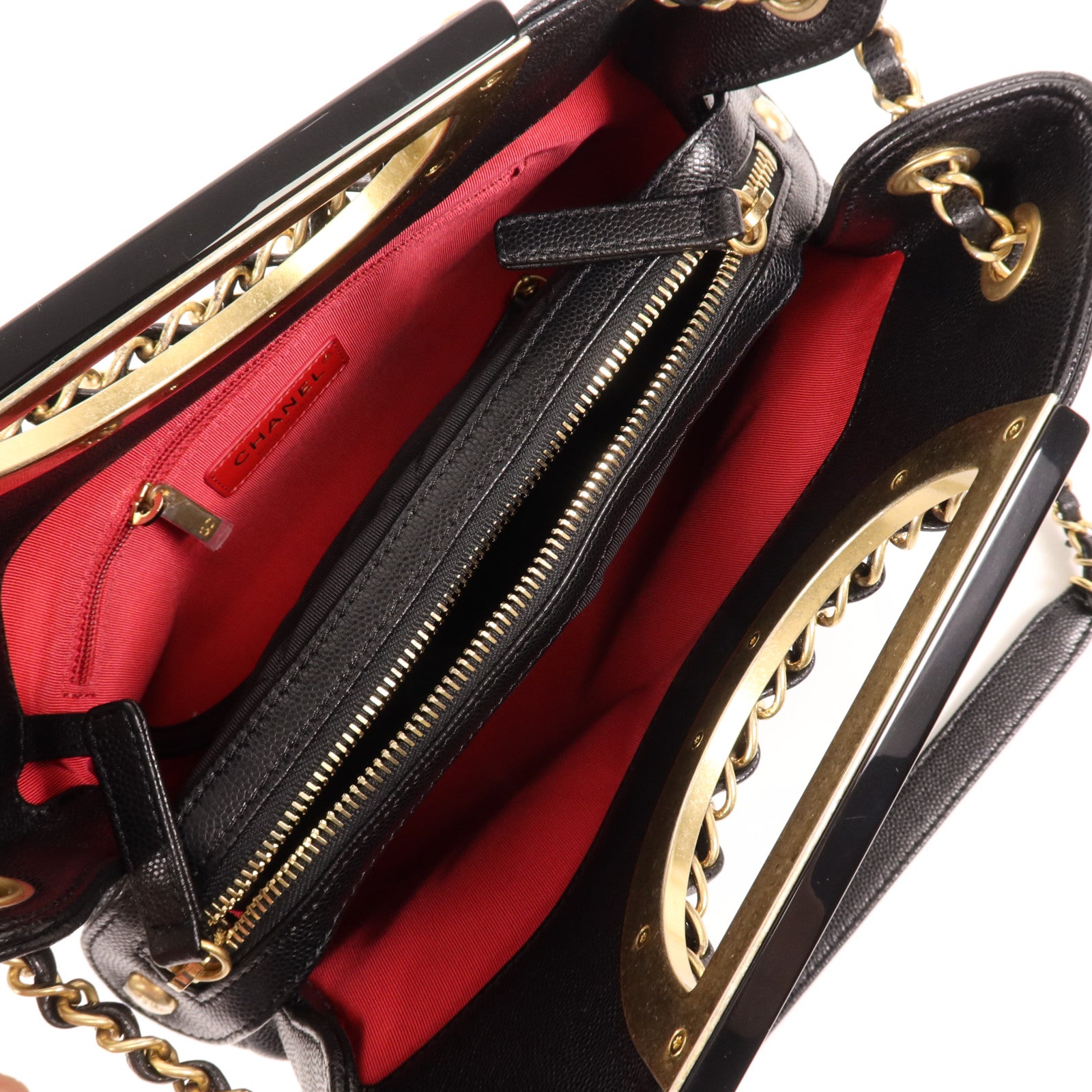 CHANEL 牛皮皮革Chain Shoulder金扣手挽肩背兩用袋