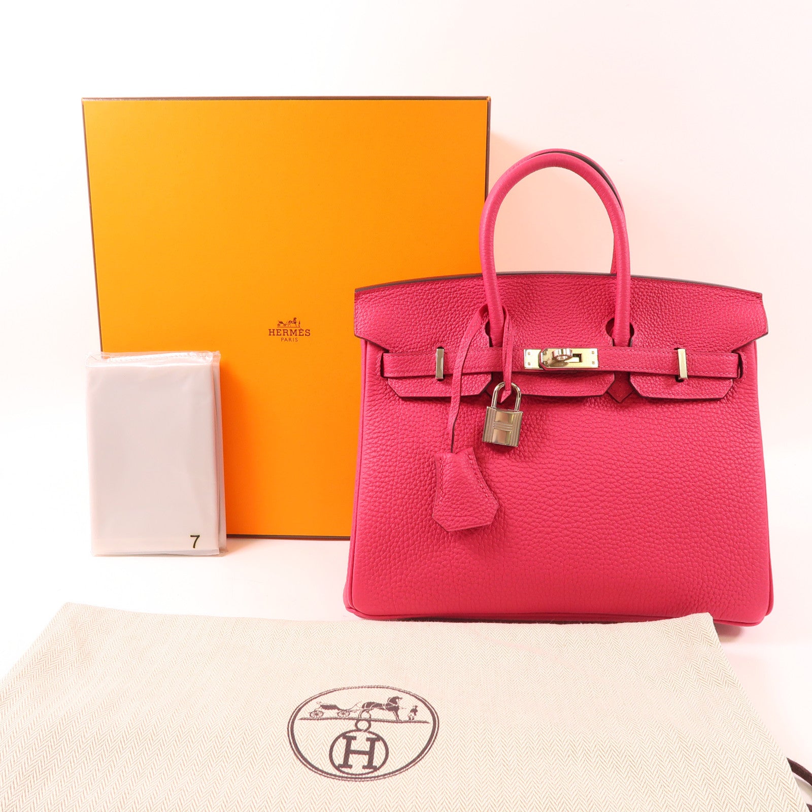 HERMES Togo皮革Birkin 25銀扣手挽袋Rose Mexico