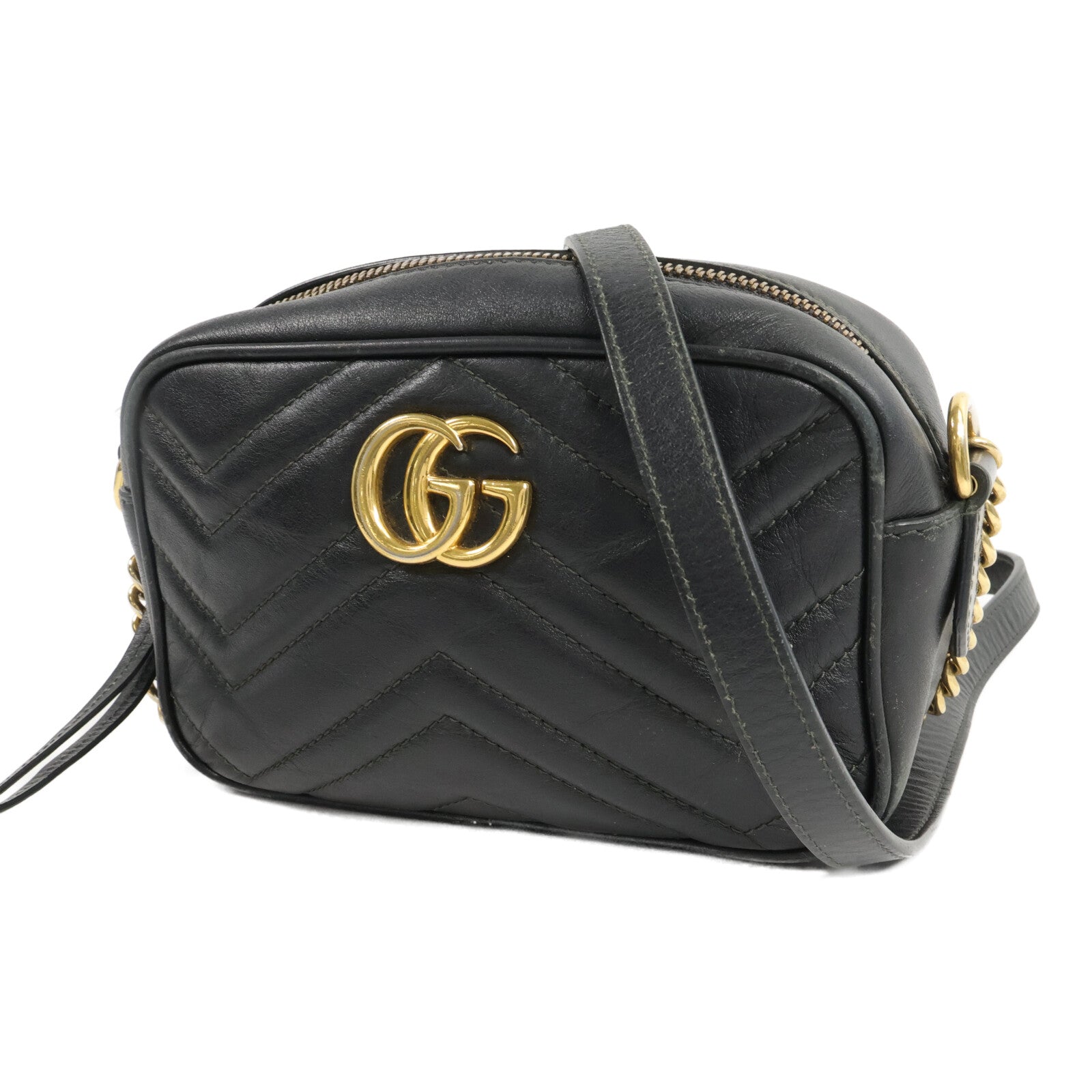 GUCCI 牛皮皮革GG Marmont Mini鏈帶肩背袋