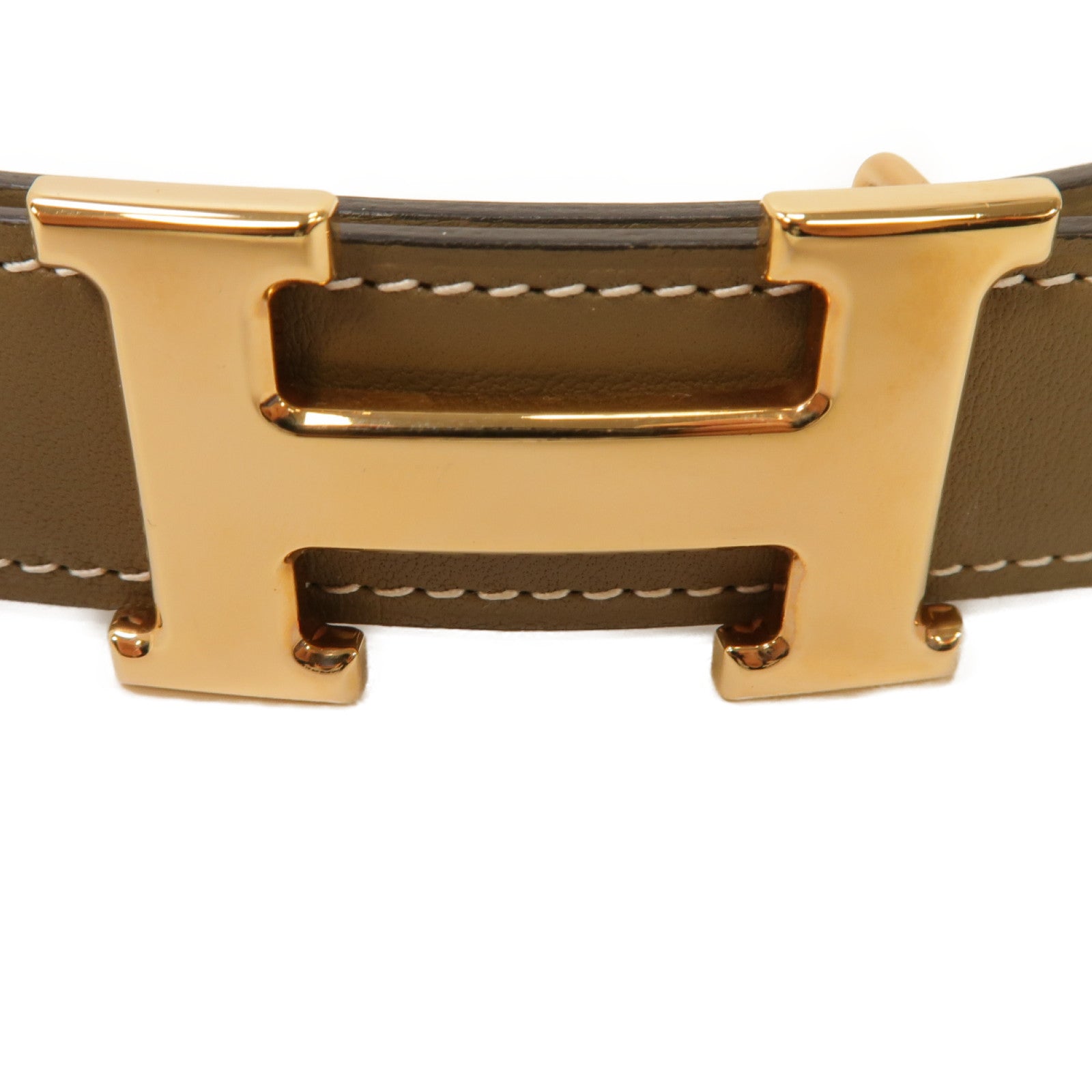HERMES Swift皮革Mini Constance Belt Buckle & Reversible Leather Strap金扣皮帶Etoupe大象灰色/白色