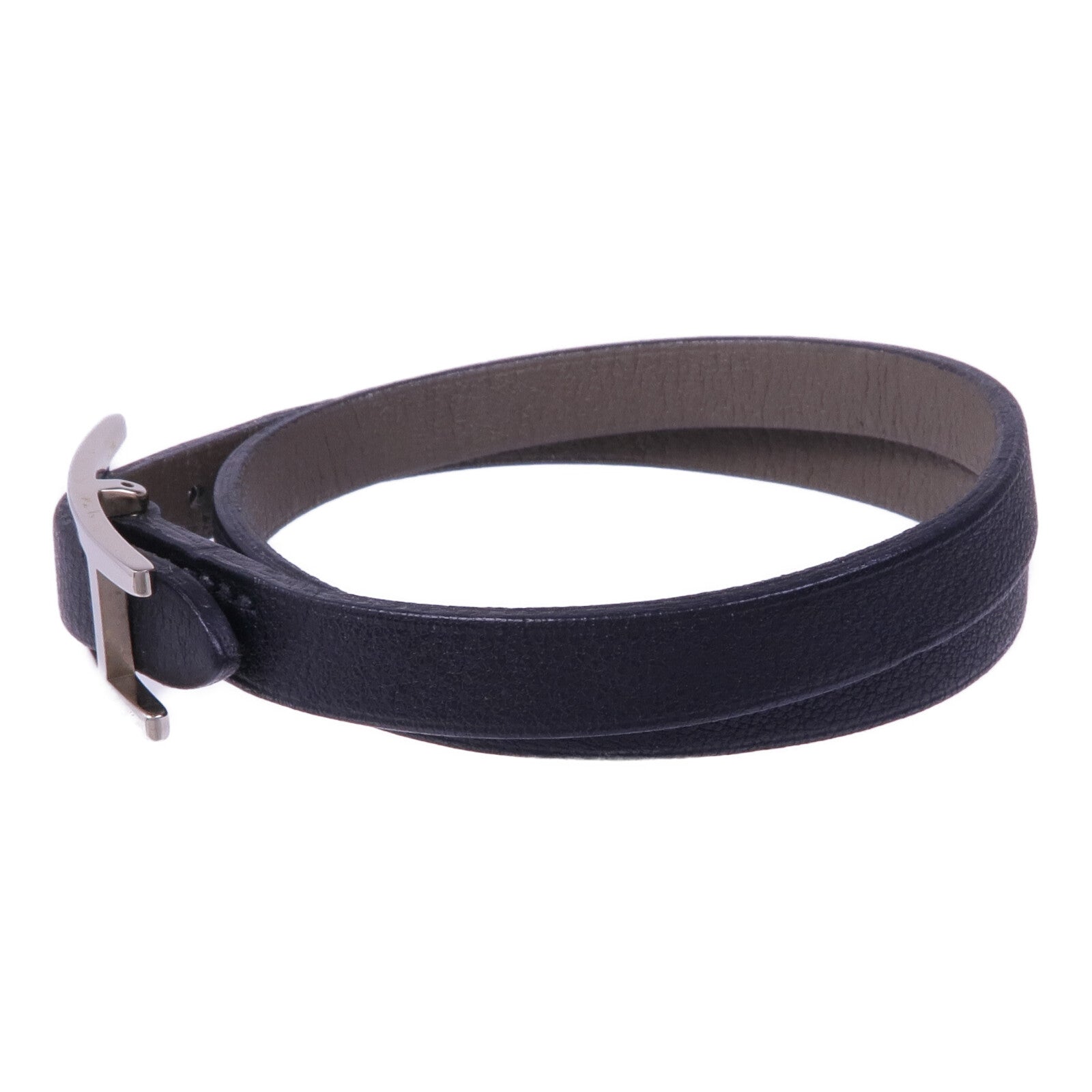 HERMES Swift皮革Behapi Double Tour銀扣手帶Noir/Gris Etain