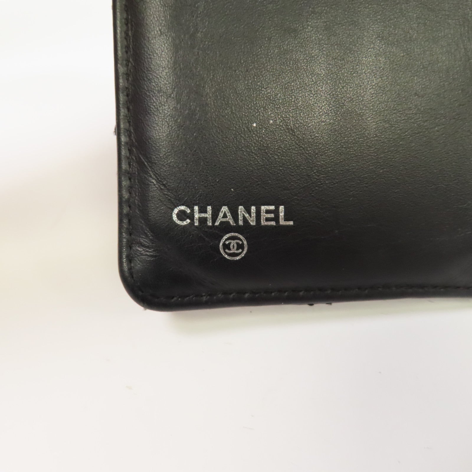CHANEL 菱格Enamel Wallet銀扣鈕扣錢包黑色