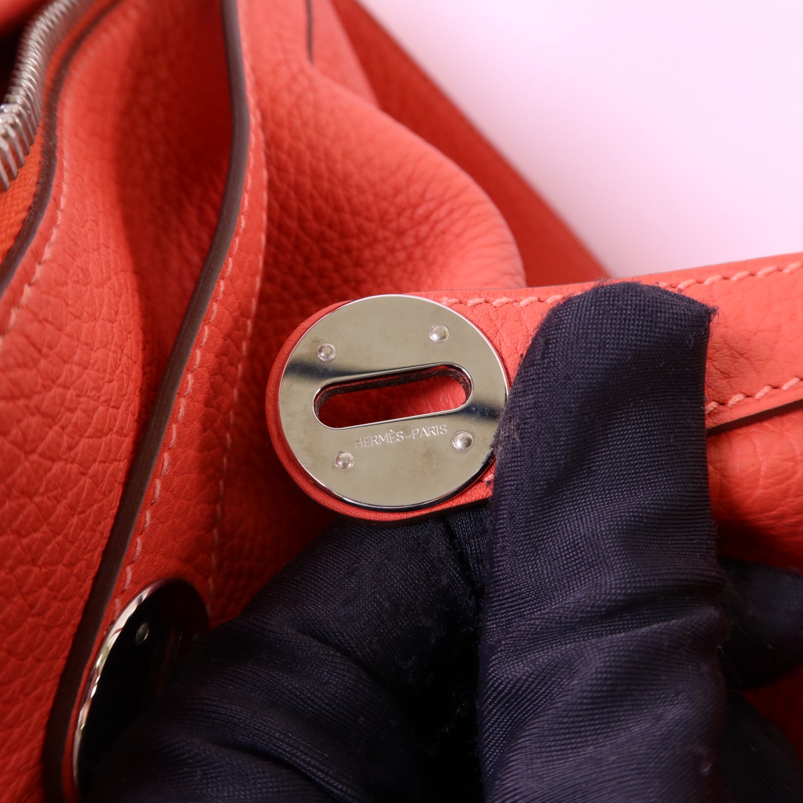 HERMES Clemence皮革Lindy 30銀扣手挽肩背兩用袋Rose Jaipur