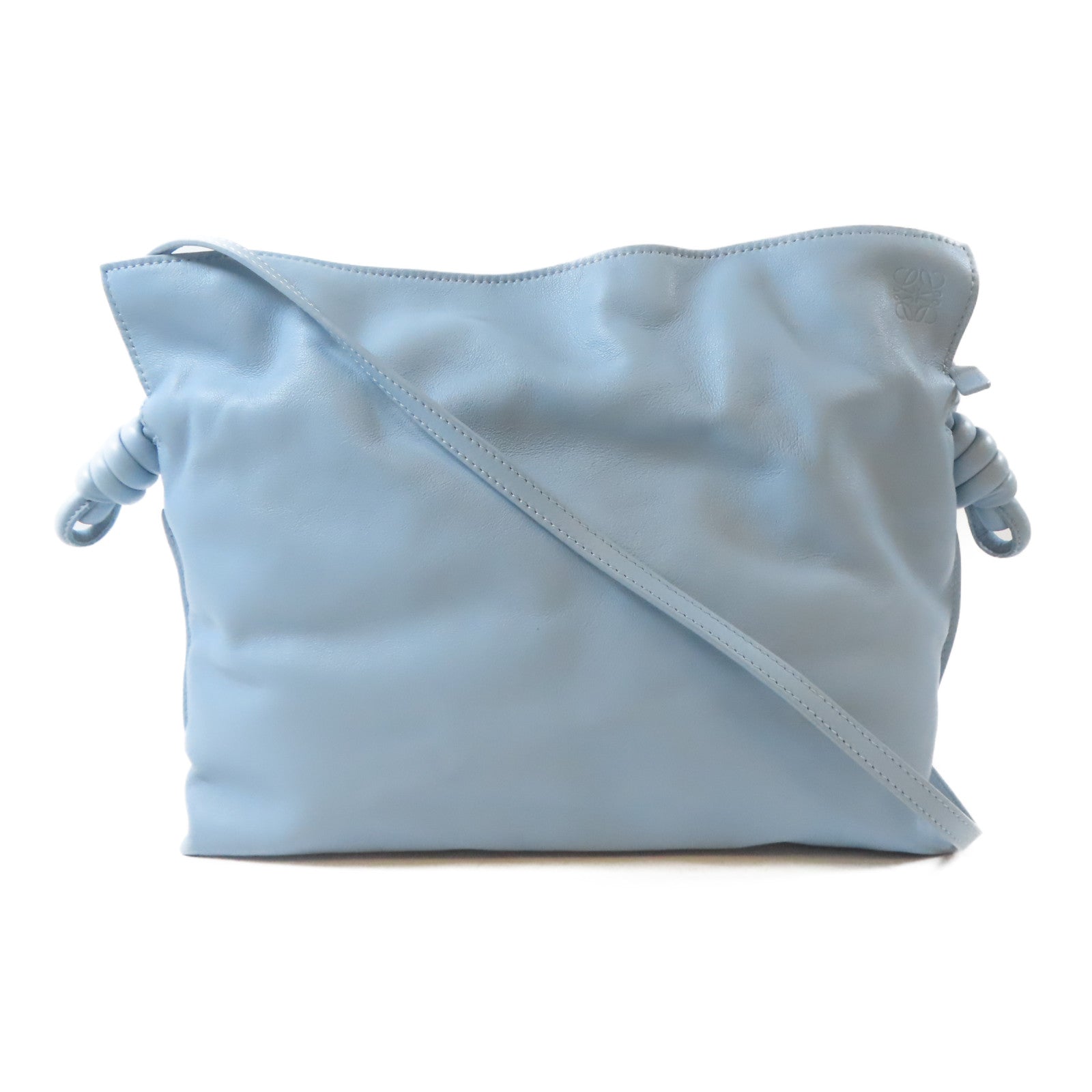 LOEWE Nappa牛皮皮革Mini Flamenco Clutch Bag銀扣肩背袋淺藍色