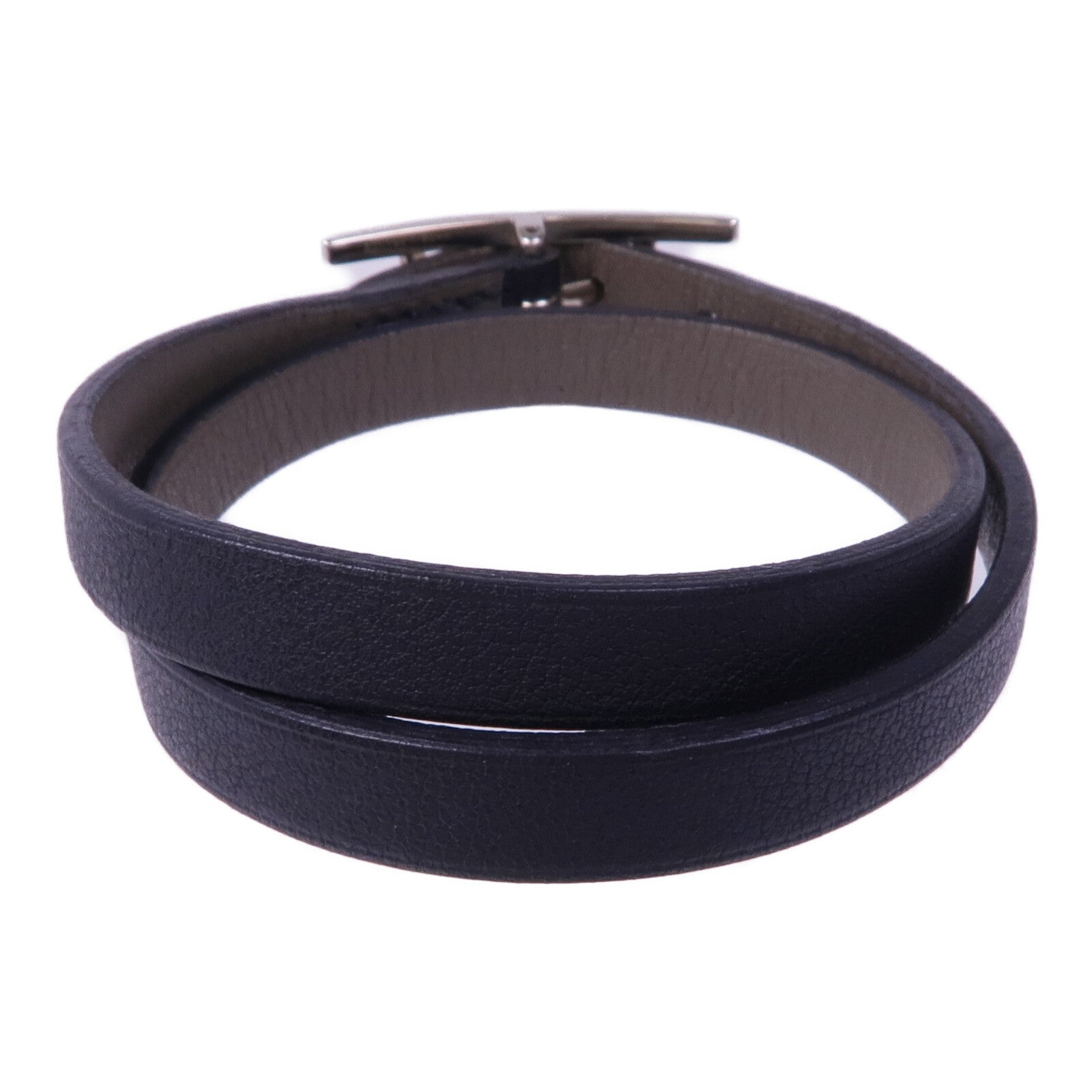 HERMES Swift皮革Behapi Double Tour銀扣手帶Noir/Gris Etain