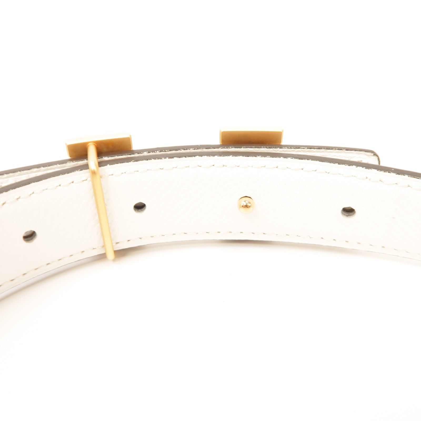 HERMES Swift皮革Mini Constance Belt Buckle & Reversible Leather Strap金扣皮帶Etoupe大象灰色/白色