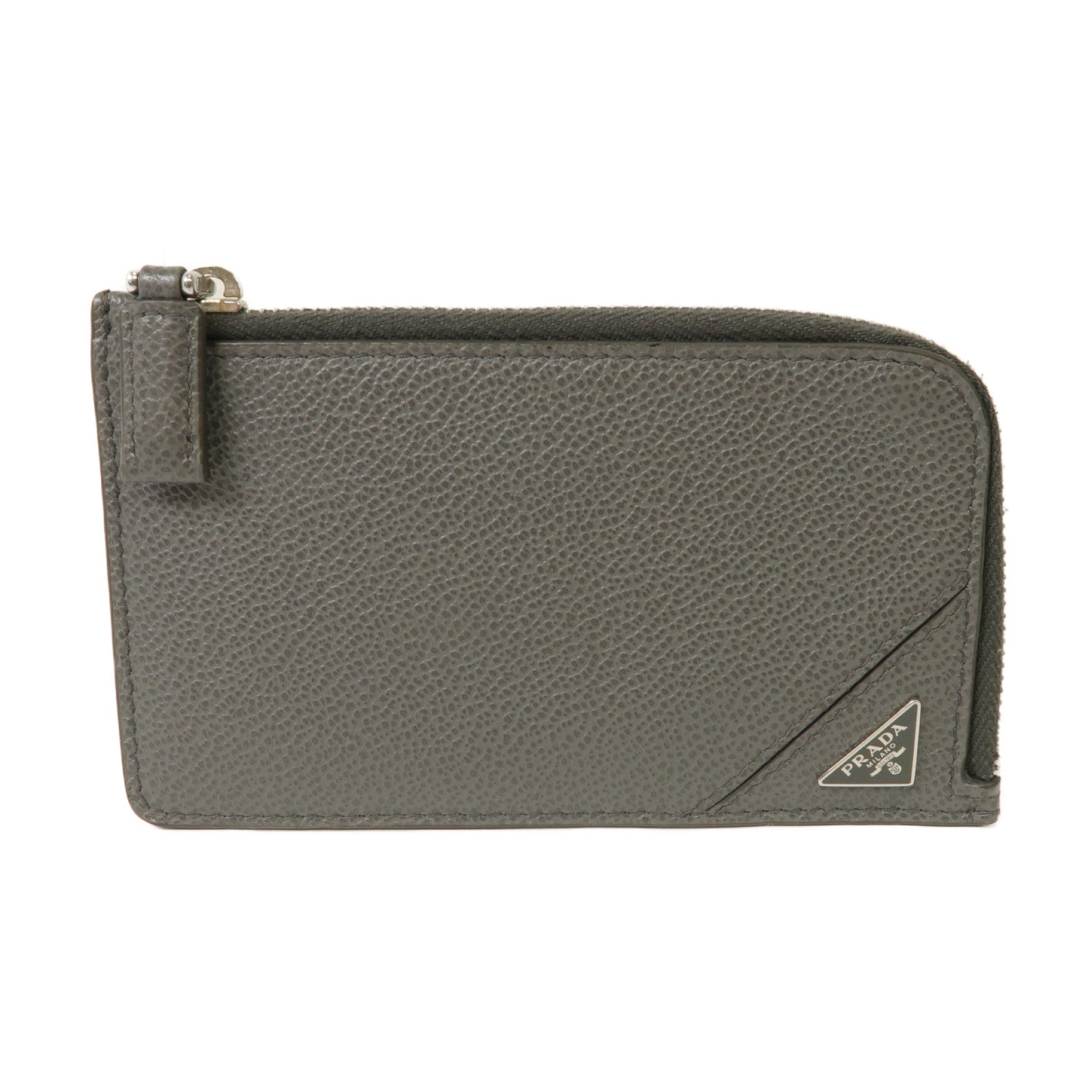 PRADA 牛皮皮革Card Case銀扣卡片套灰色