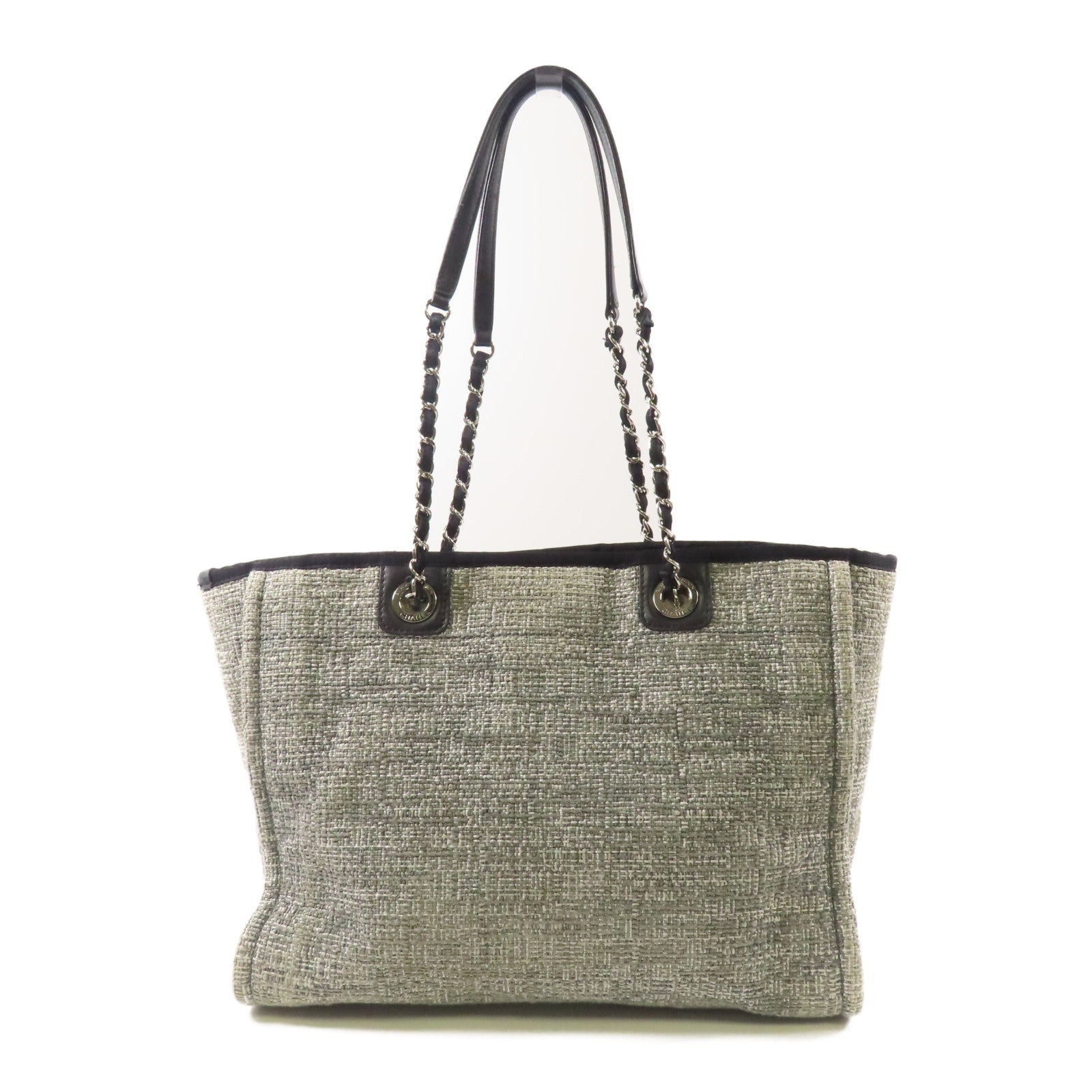 CHANEL 帆布Deauville Tote Bag銀扣肩背袋