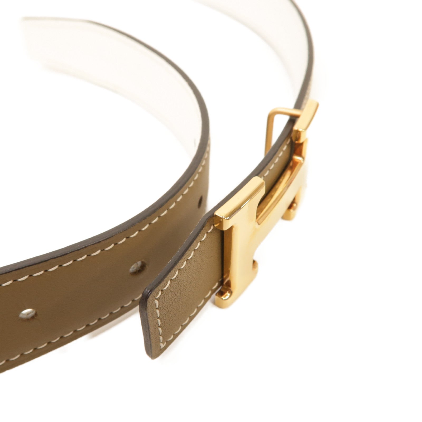 HERMES Swift皮革Mini Constance Belt Buckle & Reversible Leather Strap金扣皮帶Etoupe大象灰色/白色