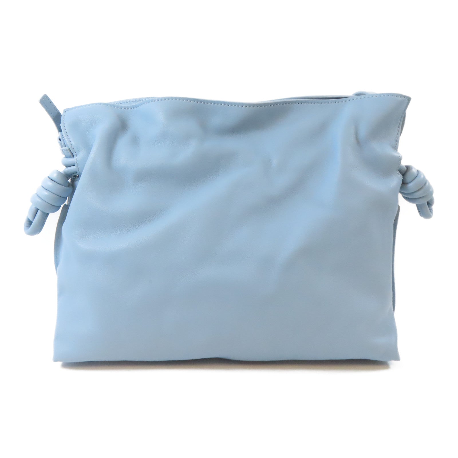 LOEWE Nappa牛皮皮革Mini Flamenco Clutch Bag銀扣肩背袋淺藍色