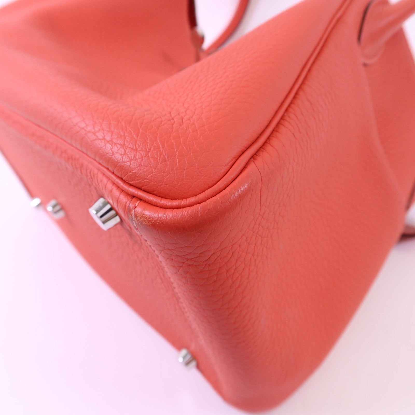 HERMES Clemence皮革Lindy 30銀扣手挽肩背兩用袋Rose Jaipur