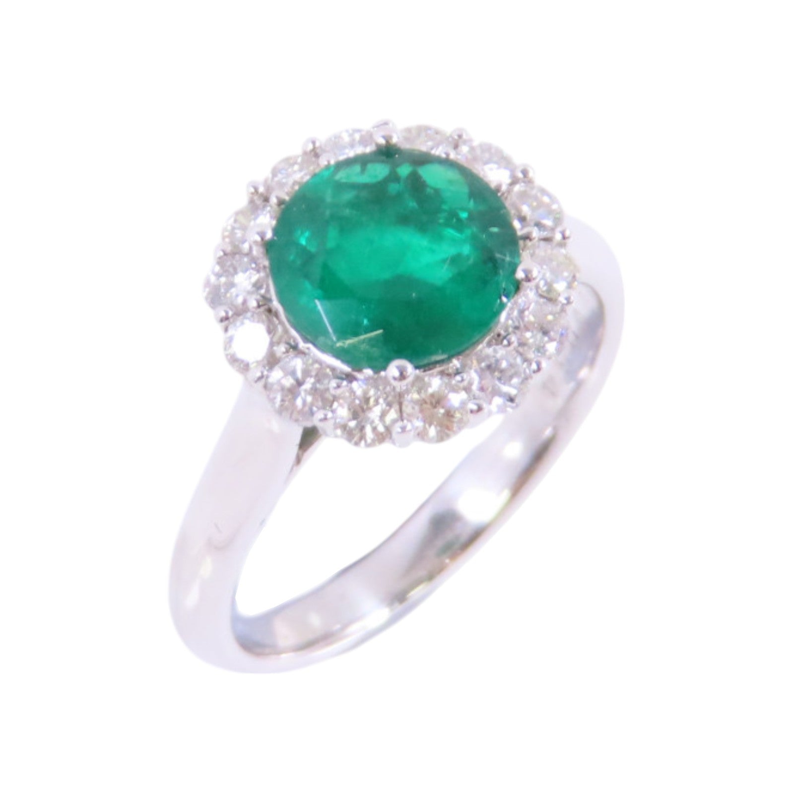 JEWELRY 【激減優惠】PT900鉑金/綠寶石/鑽石Emerald Diamond Ring戒指US#6