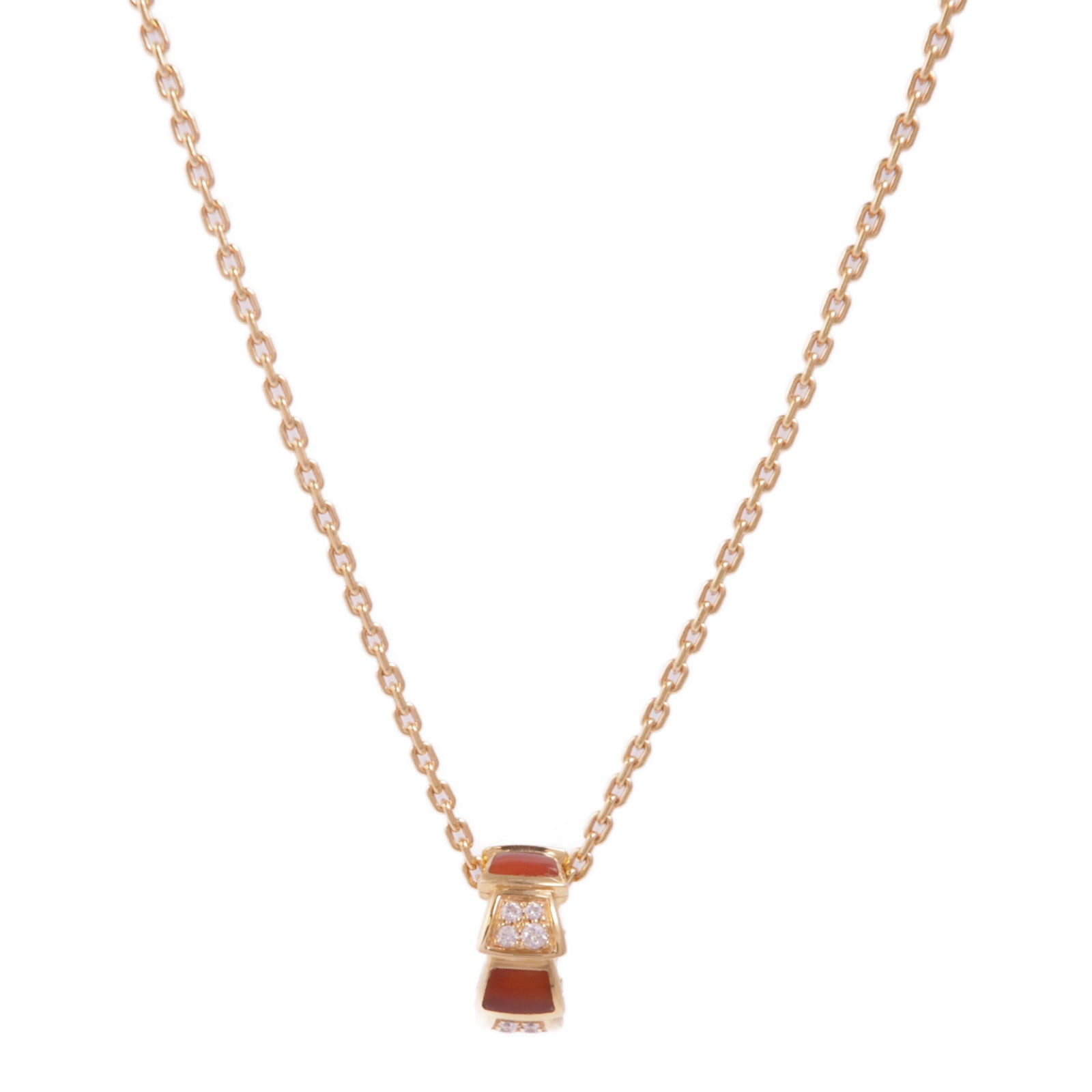 BVLGARI Serpenti Viper Necklace 355088 CL858380 Diamond Carnelian 18K Pink Gold