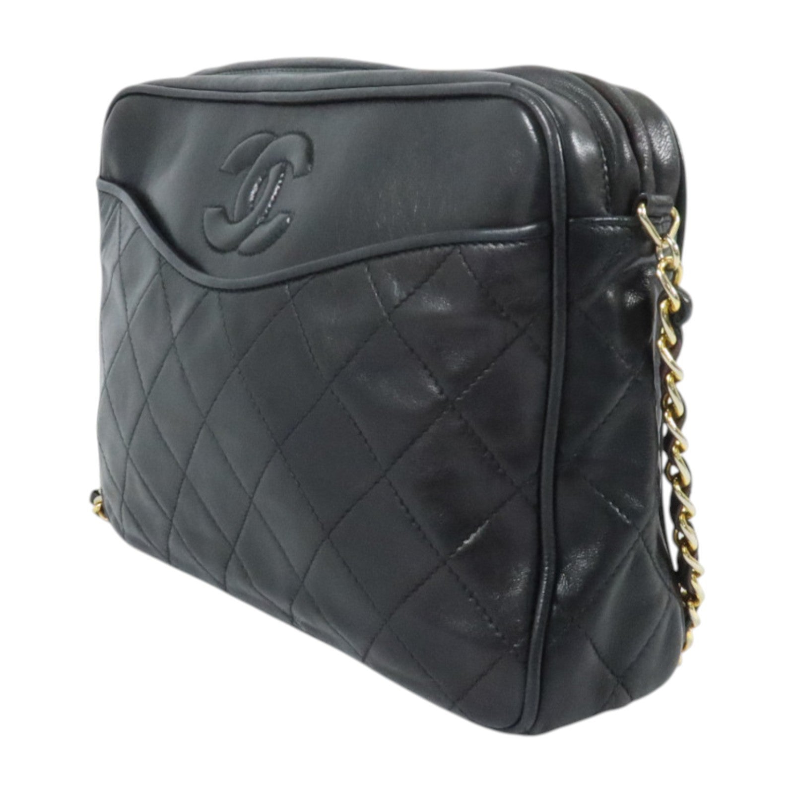 CHANEL 羊皮皮革Vintage金扣鏈帶肩背袋