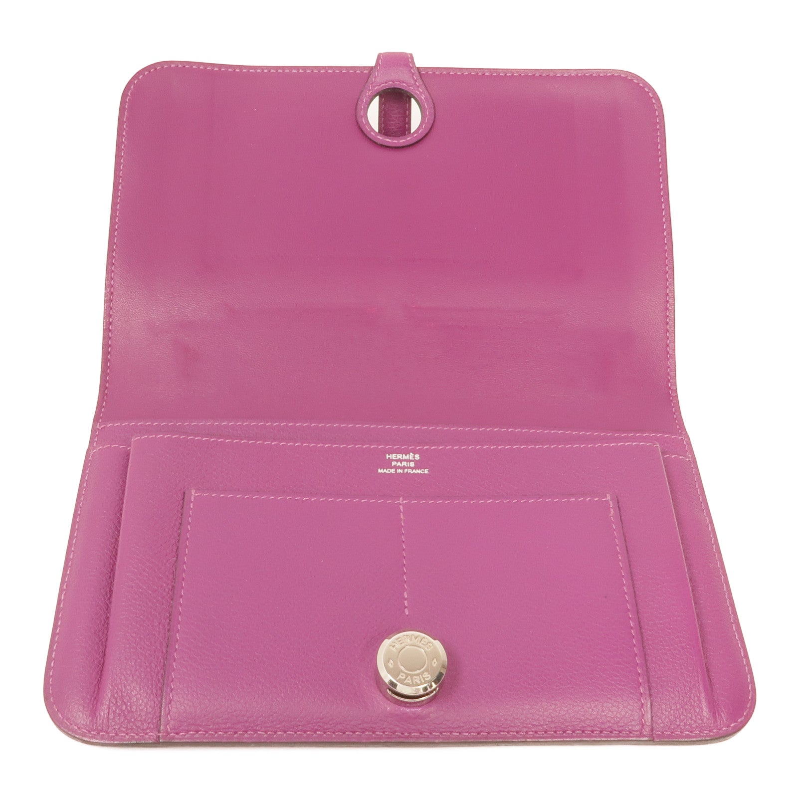 HERMES Evercolor皮革Dogon Wallet銀扣長錢包Anemone