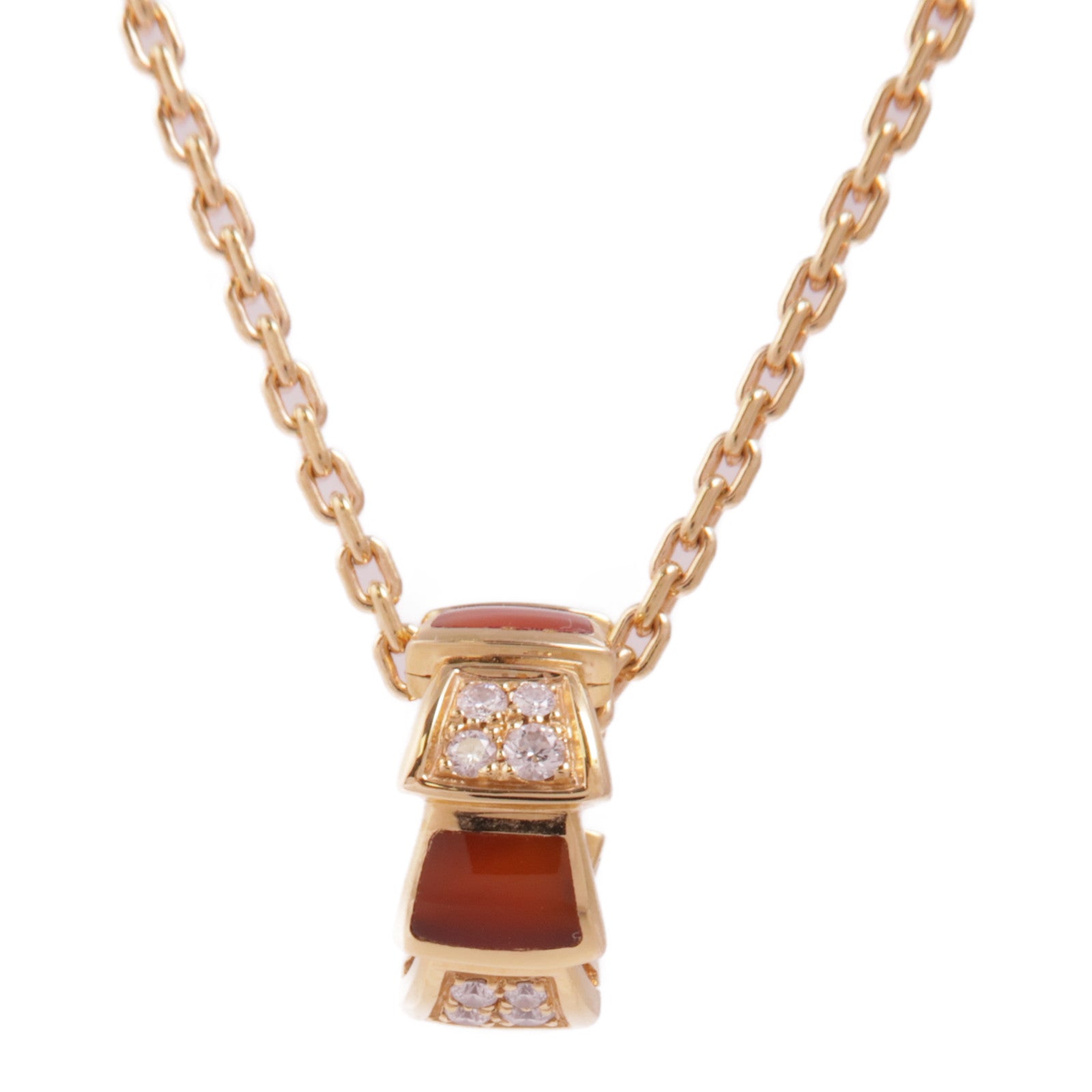 BVLGARI Serpenti Viper Necklace 355088 CL858380 Diamond Carnelian 18K Pink Gold