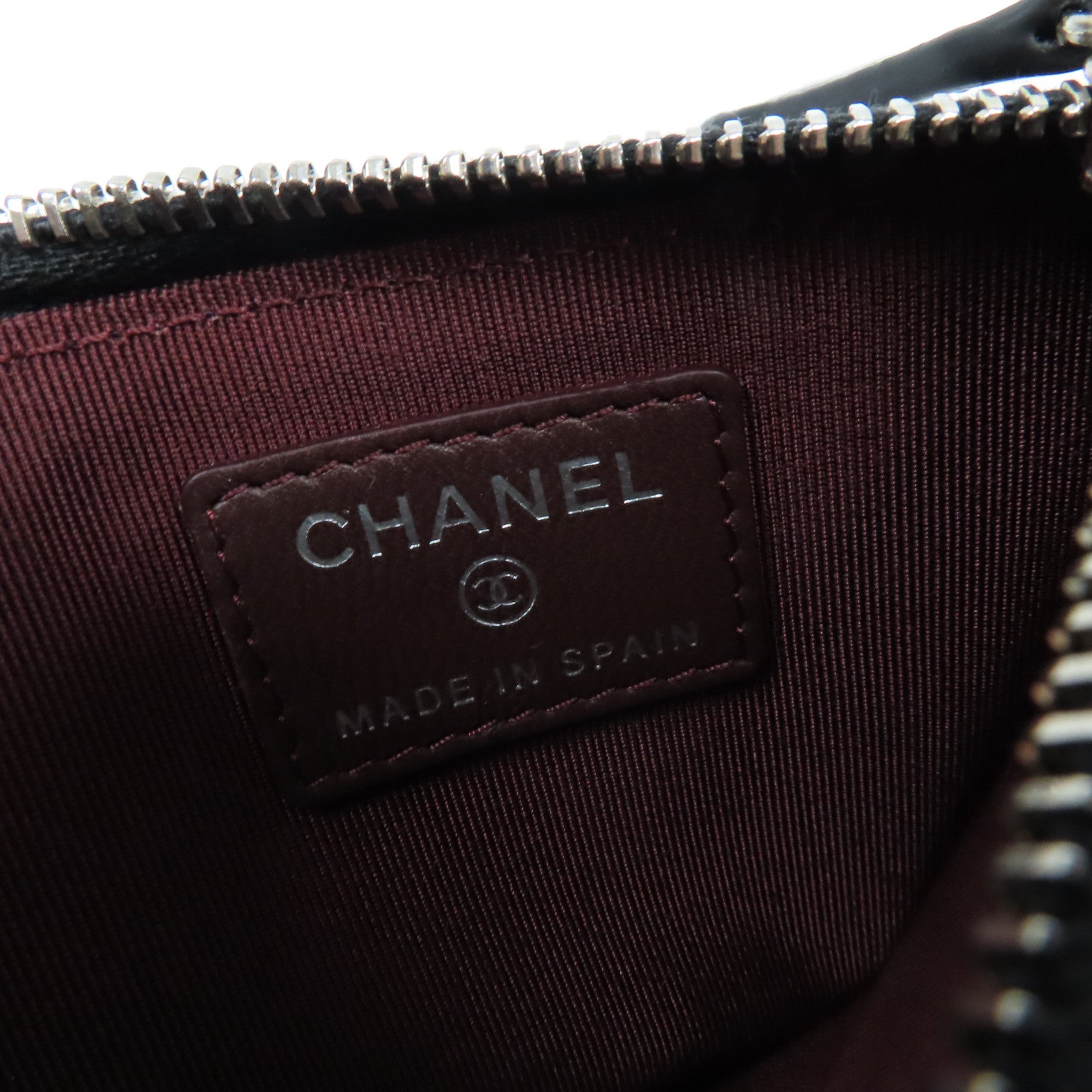 CHANEL 菱格羊皮皮革Card Case銀扣卡片套黑色