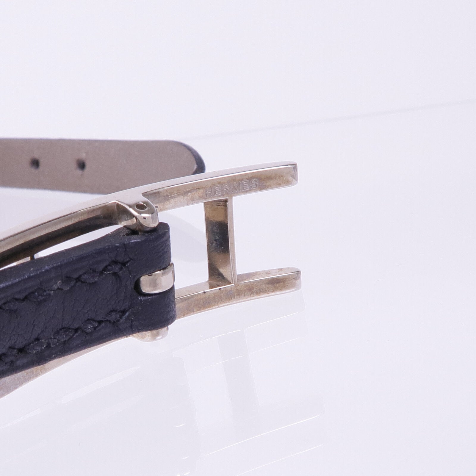 HERMES Swift皮革Behapi Double Tour銀扣手帶Noir/Gris Etain