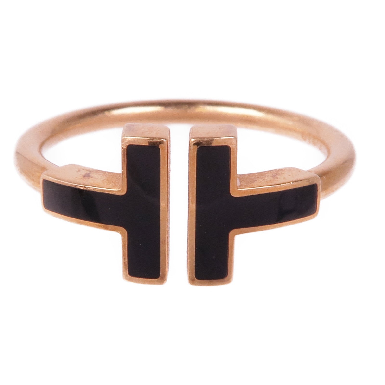 TIFFANY＆CO 18K玫瑰金Black Onyx Wire Ring縞瑪瑙戒指US#7.5