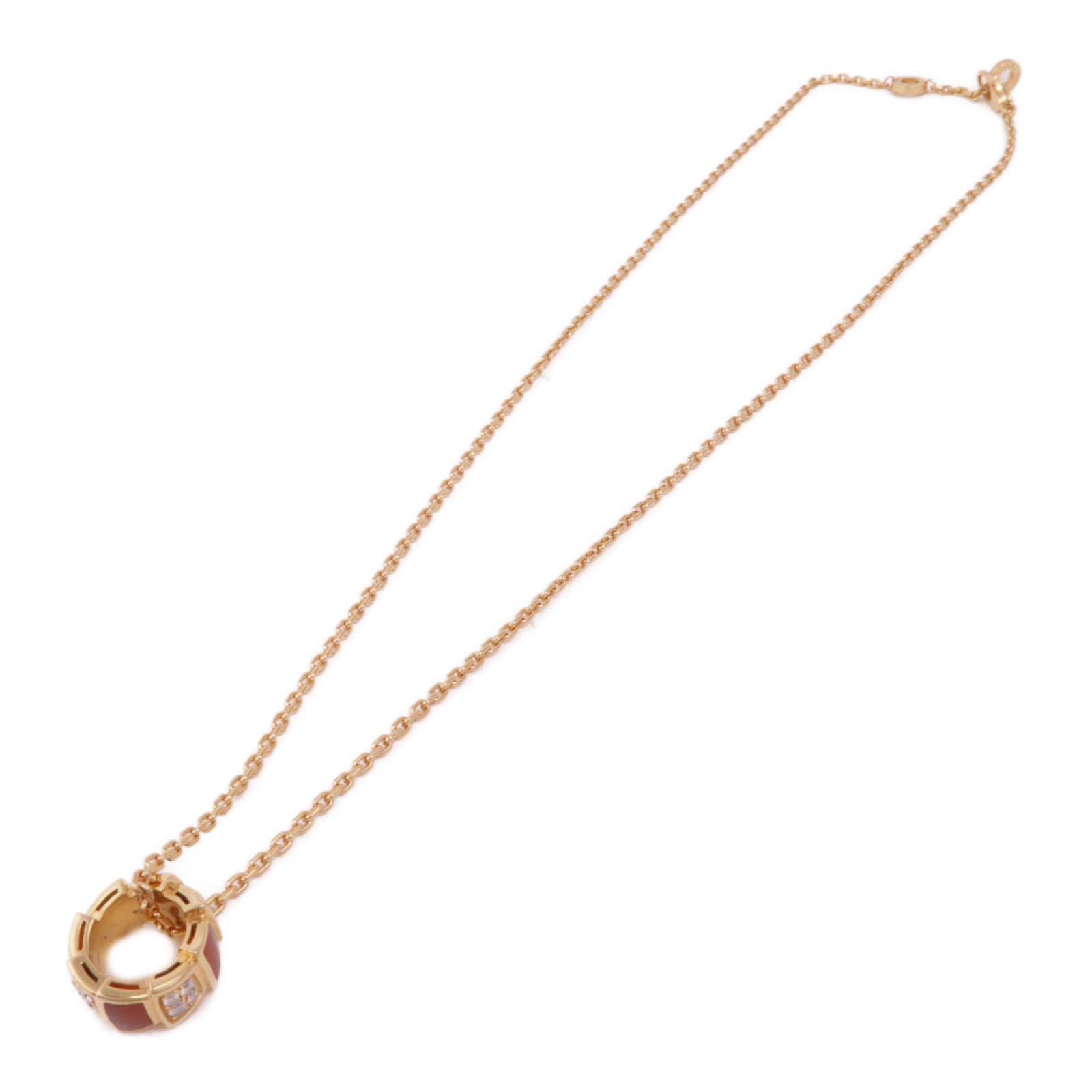 BVLGARI Serpenti Viper Necklace 355088 CL858380 Diamond Carnelian 18K Pink Gold
