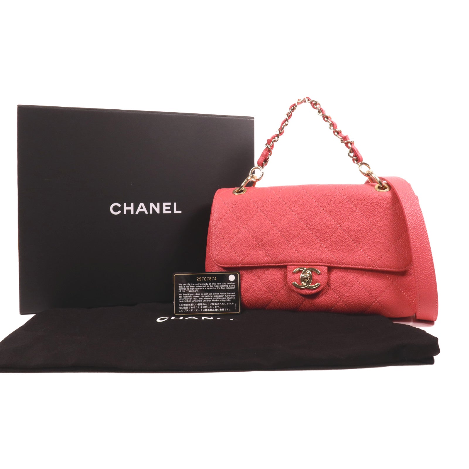 CHANEL 牛皮皮革Chain Shoulder金扣手挽肩背兩用袋