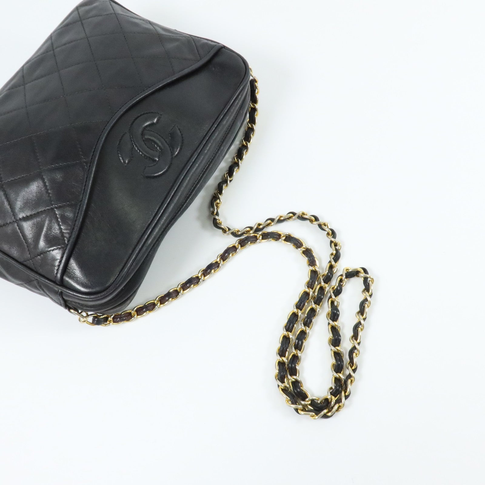 CHANEL 羊皮皮革Vintage金扣鏈帶肩背袋