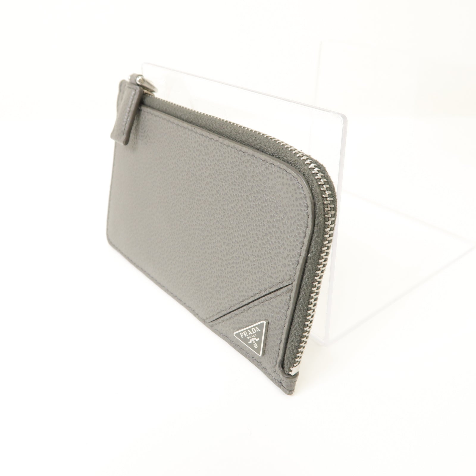 PRADA 牛皮皮革Card Case銀扣卡片套灰色
