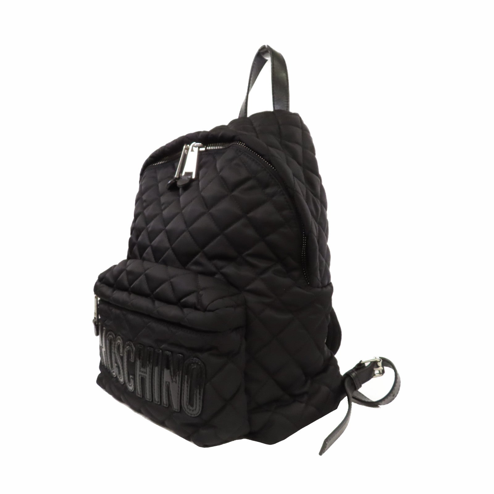 MOSCHINO 菱格帆布Backpack銀扣背包黑色