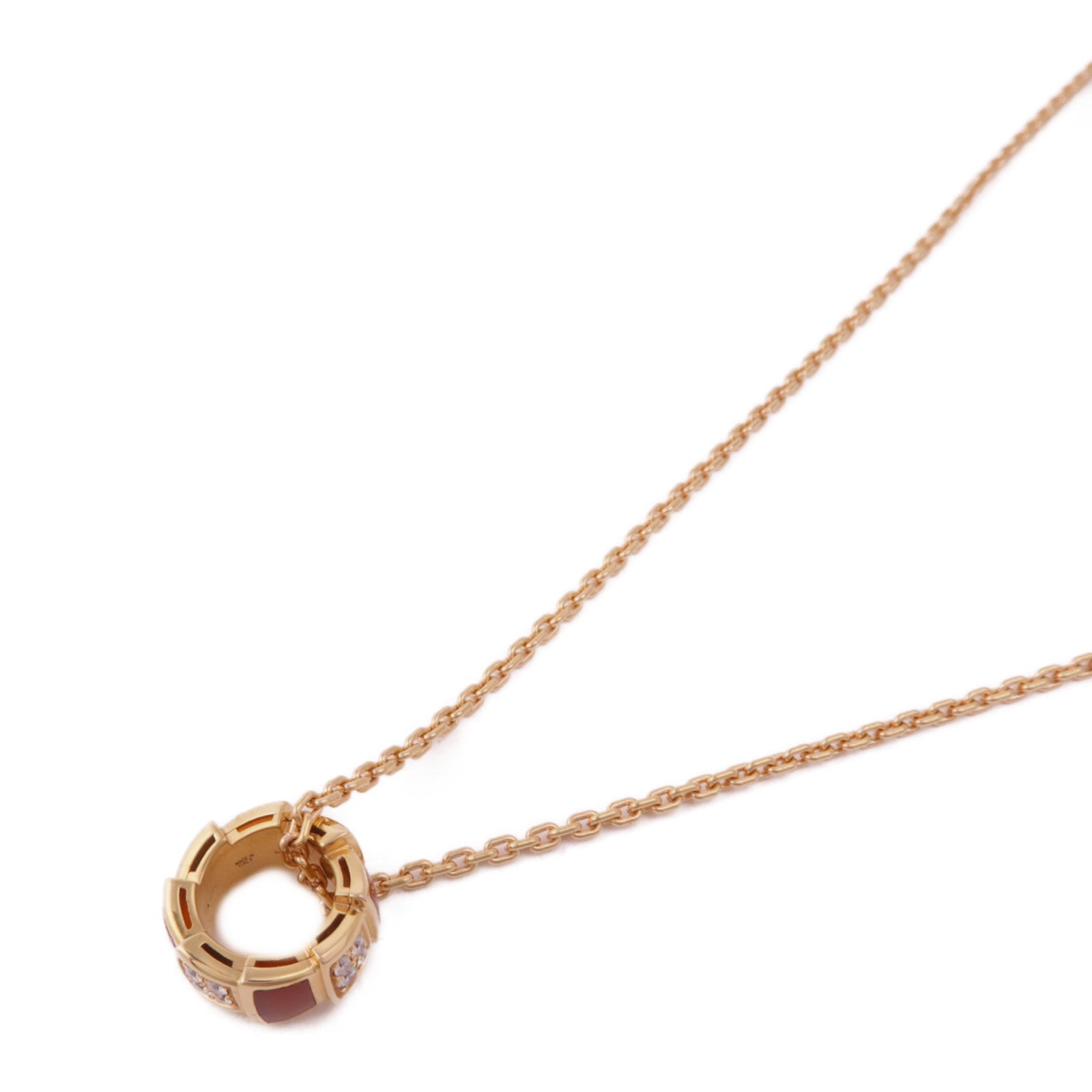 BVLGARI Serpenti Viper Necklace 355088 CL858380 Diamond Carnelian 18K Pink Gold