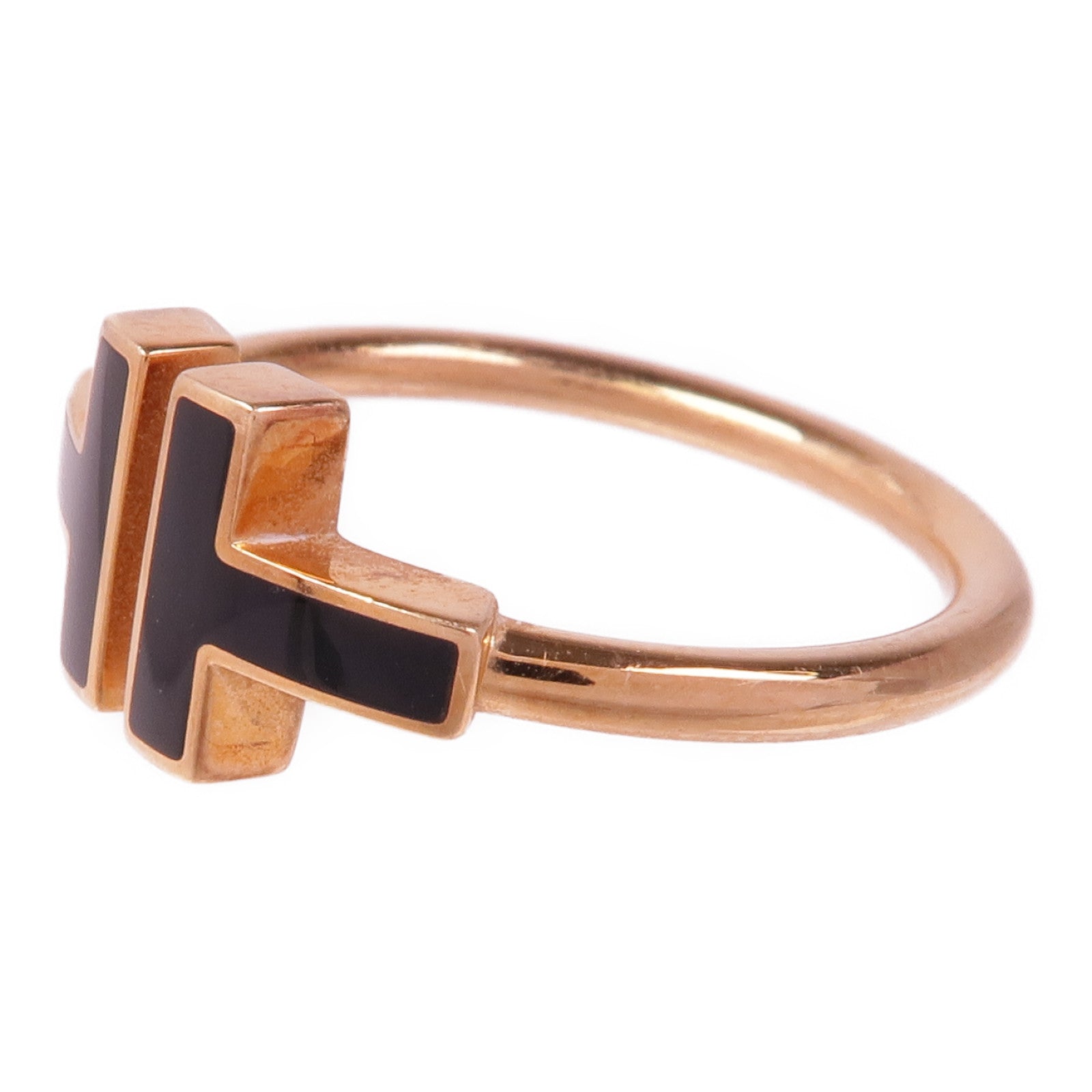 TIFFANY＆CO 18K玫瑰金Black Onyx Wire Ring縞瑪瑙戒指US#7.5