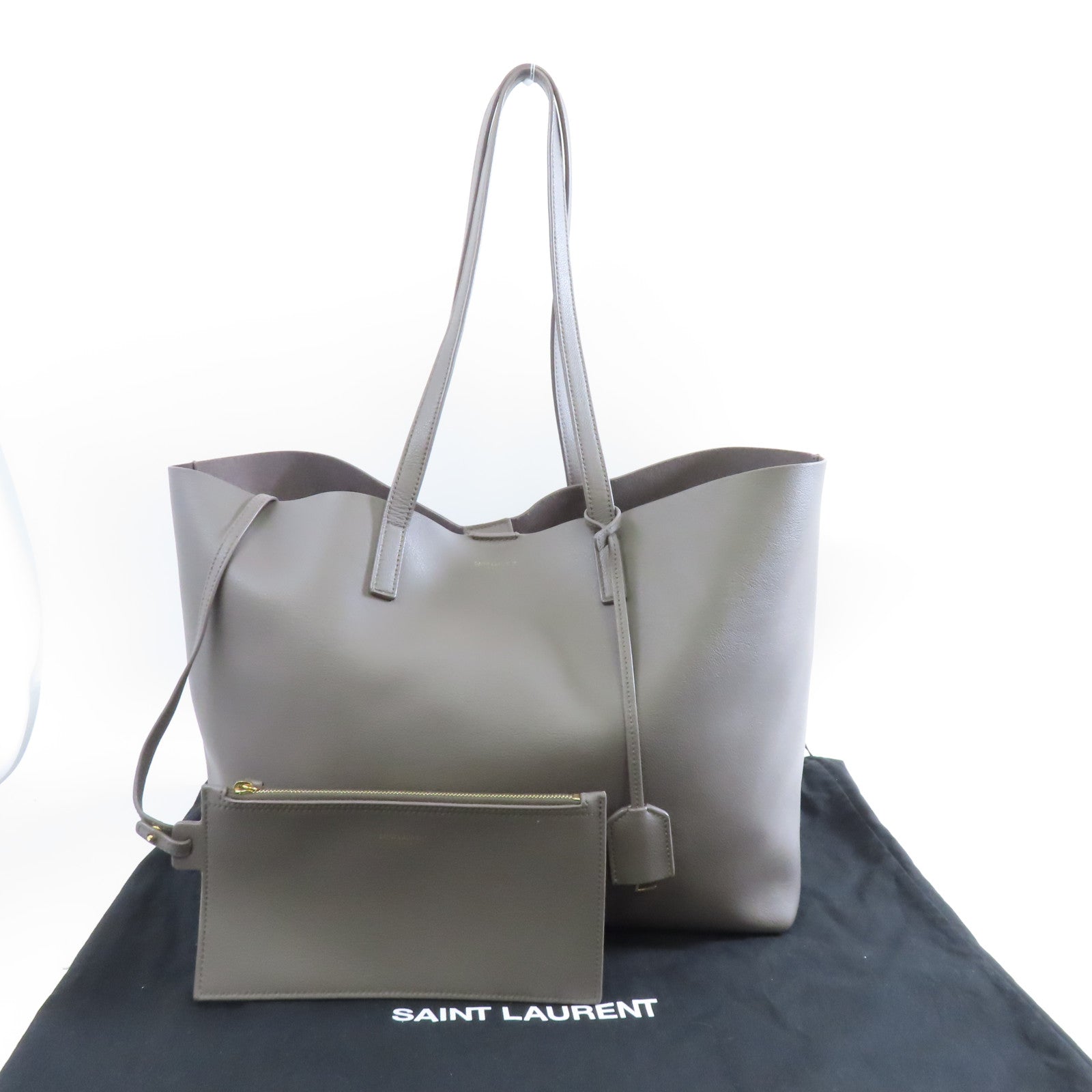 SAINT LAURENT 牛皮皮革Tote Bag金扣手挽袋灰色