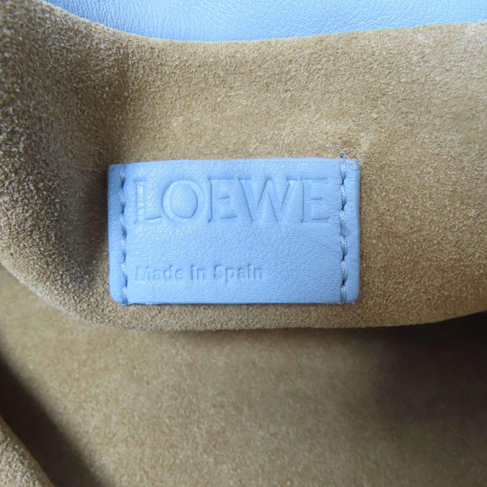 LOEWE Nappa牛皮皮革Mini Flamenco Clutch Bag銀扣肩背袋淺藍色