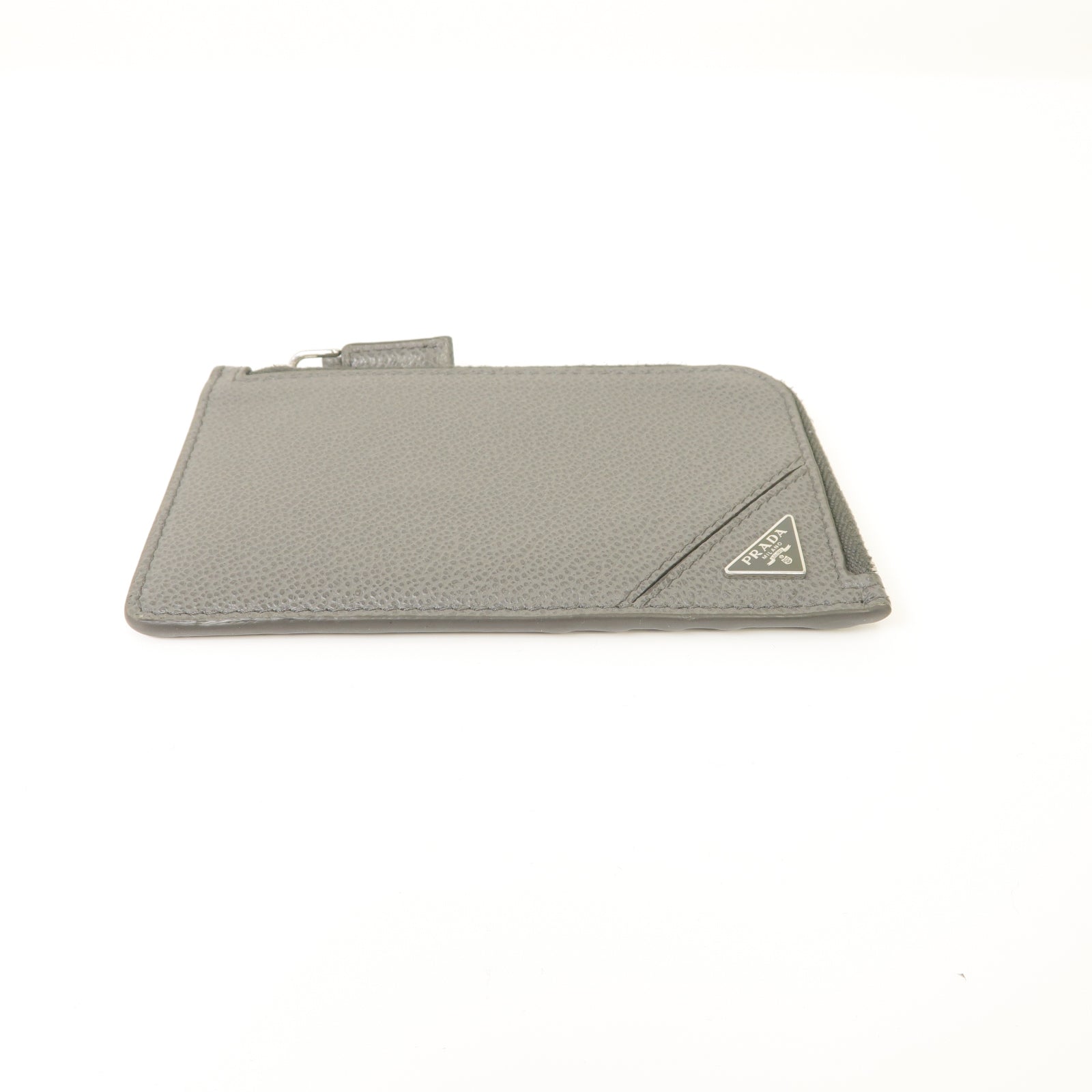 PRADA 牛皮皮革Card Case銀扣卡片套灰色