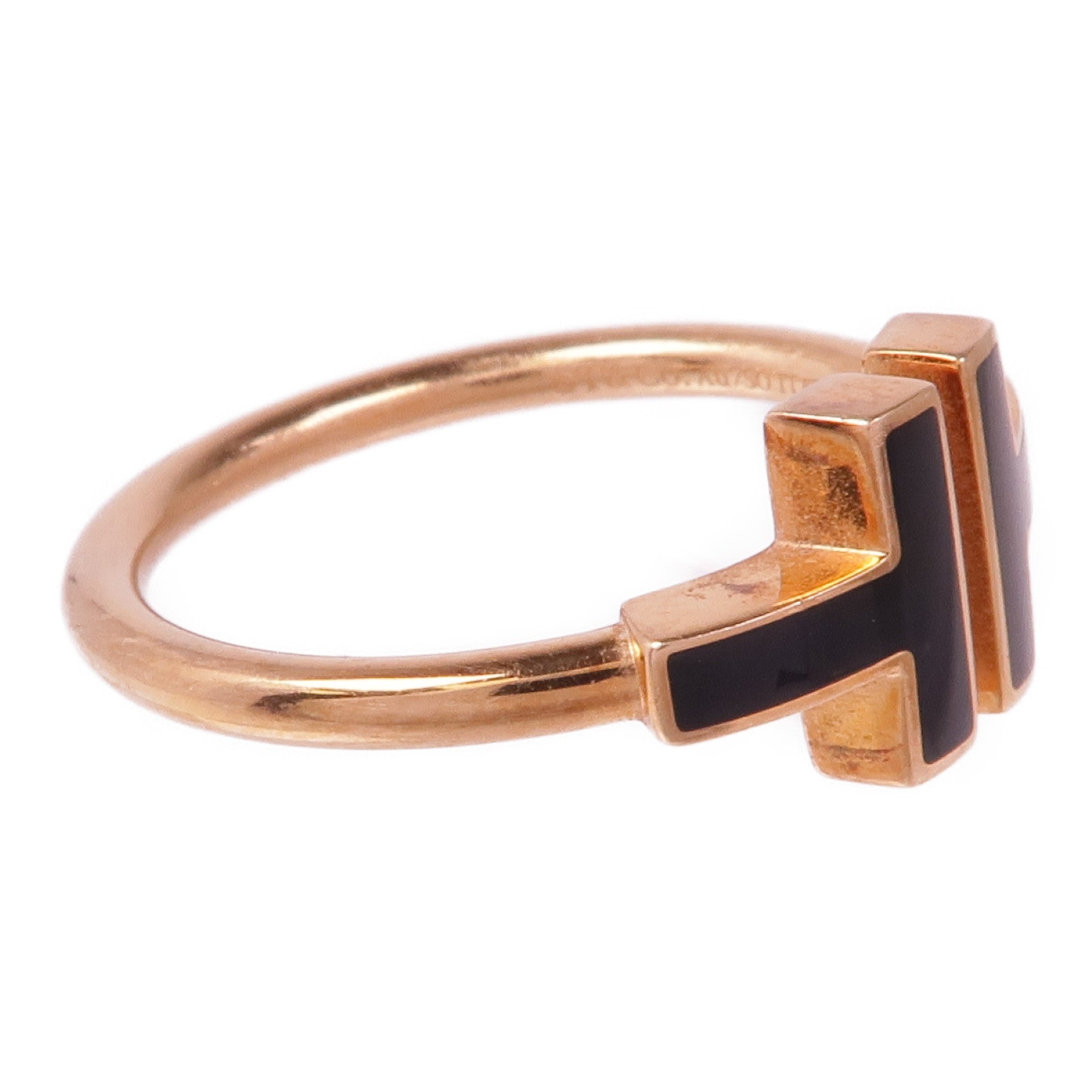 TIFFANY＆CO 18K玫瑰金Black Onyx Wire Ring縞瑪瑙戒指US#7.5