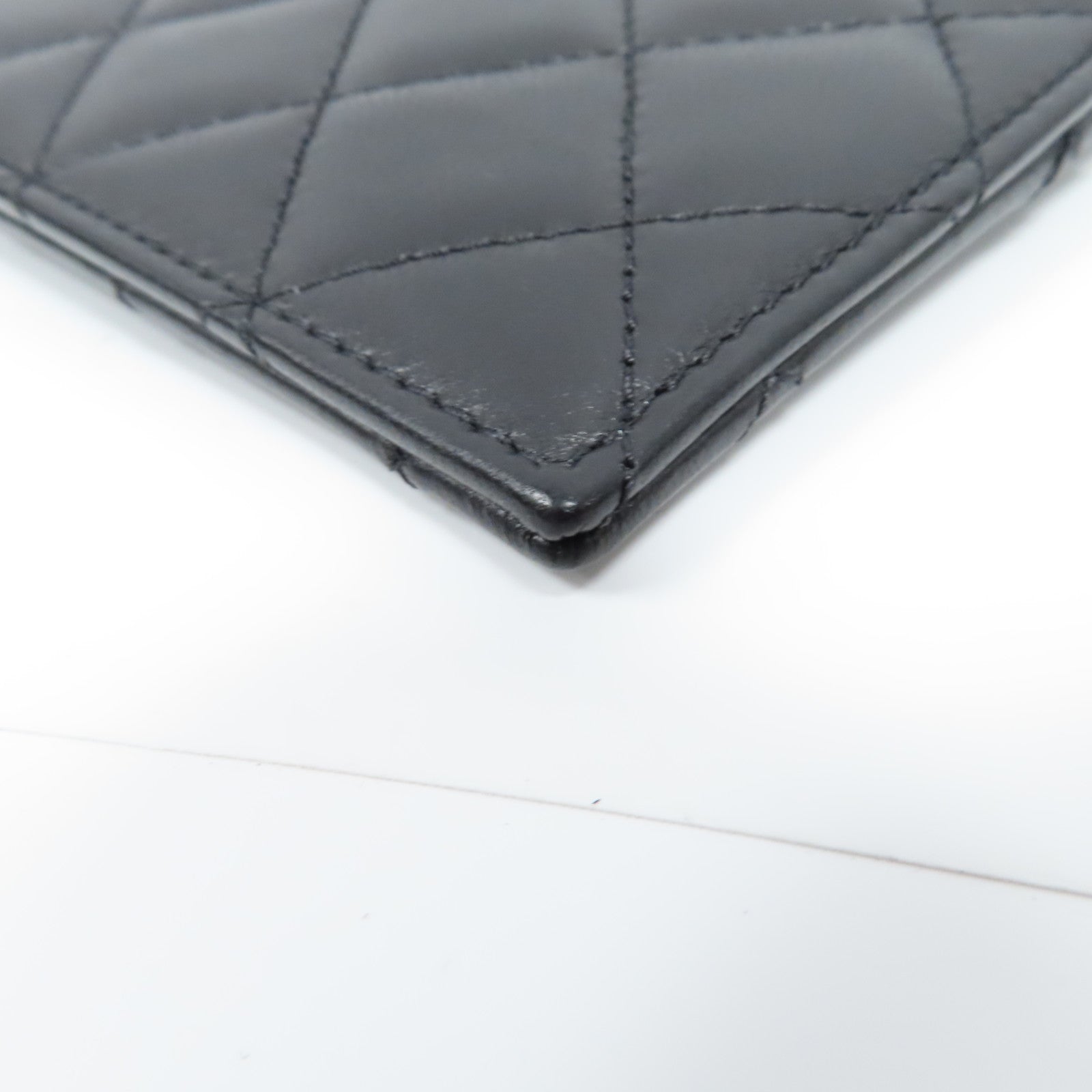 CHANEL 菱格羊皮皮革Card Case銀扣卡片套黑色