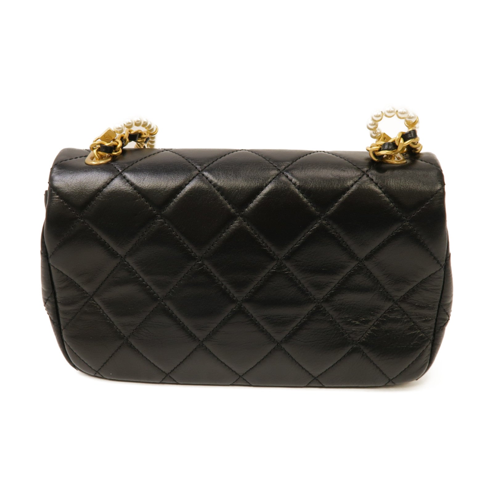 CHANEL 菱格牛皮皮革Chain Shoulder Bag金扣鏈帶肩背袋黑色