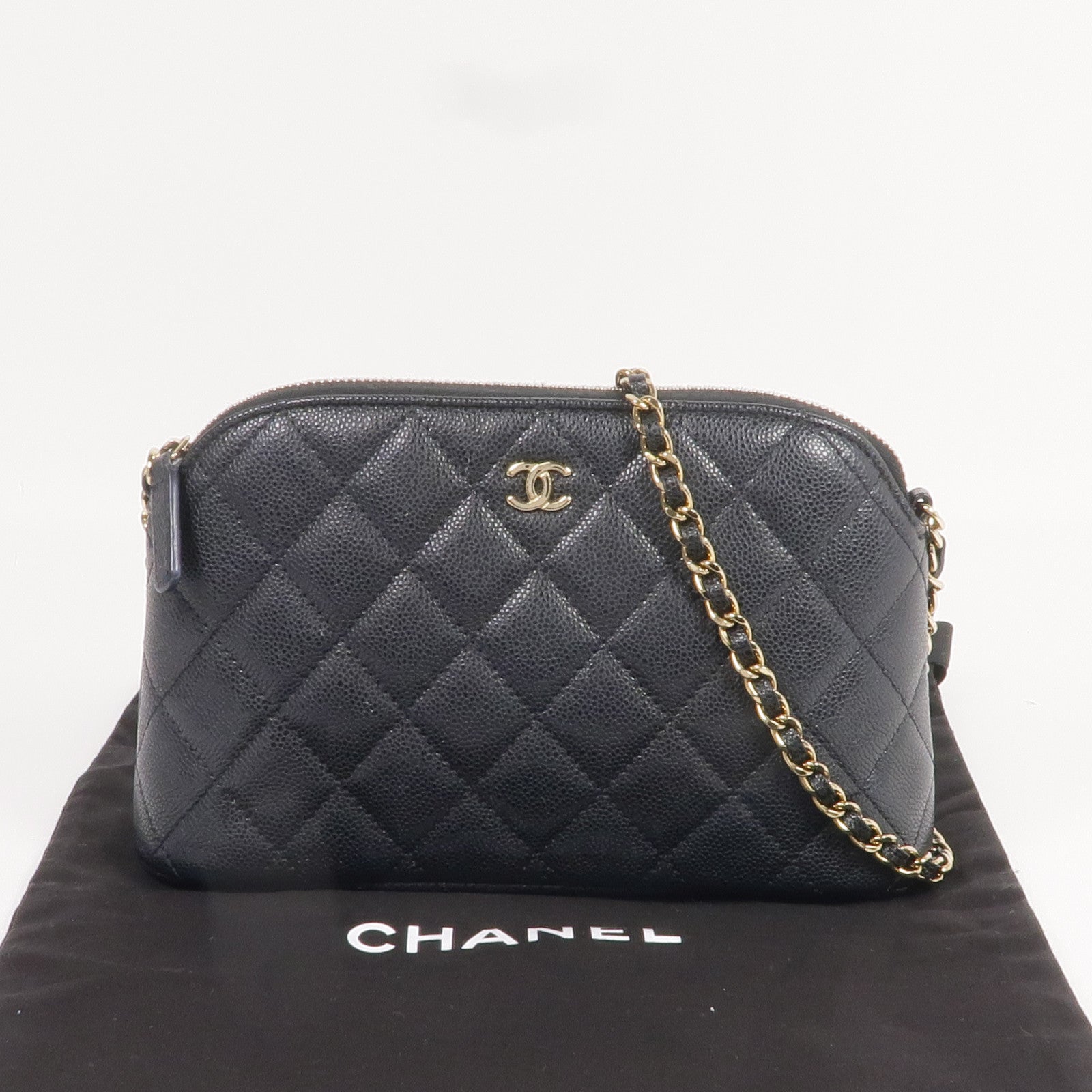 CHANEL 牛皮皮革Chain Shoulder Bag金扣鏈帶肩背袋