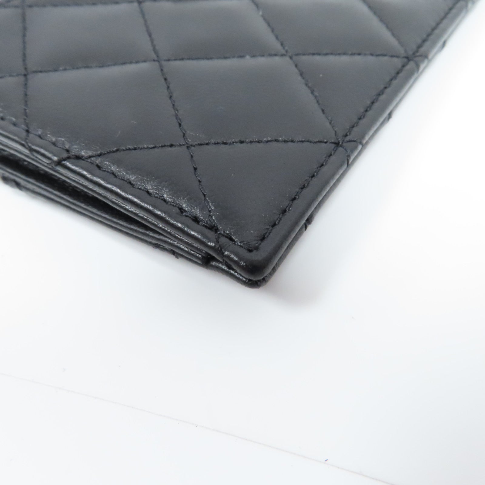 CHANEL 菱格羊皮皮革Card Case銀扣卡片套黑色