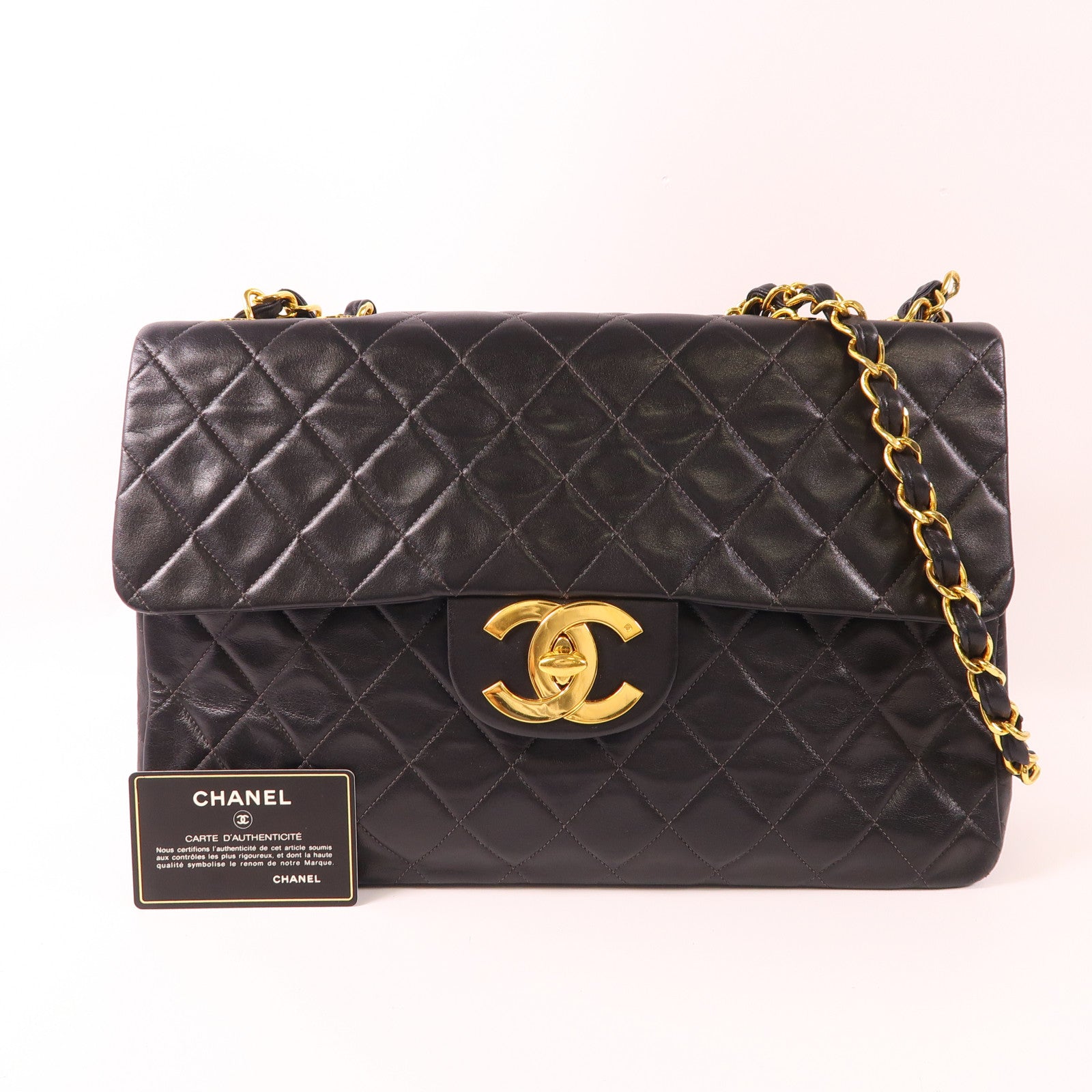 CHANEL 羊皮皮革Vintage Chain Shoulder金扣鏈帶肩背袋