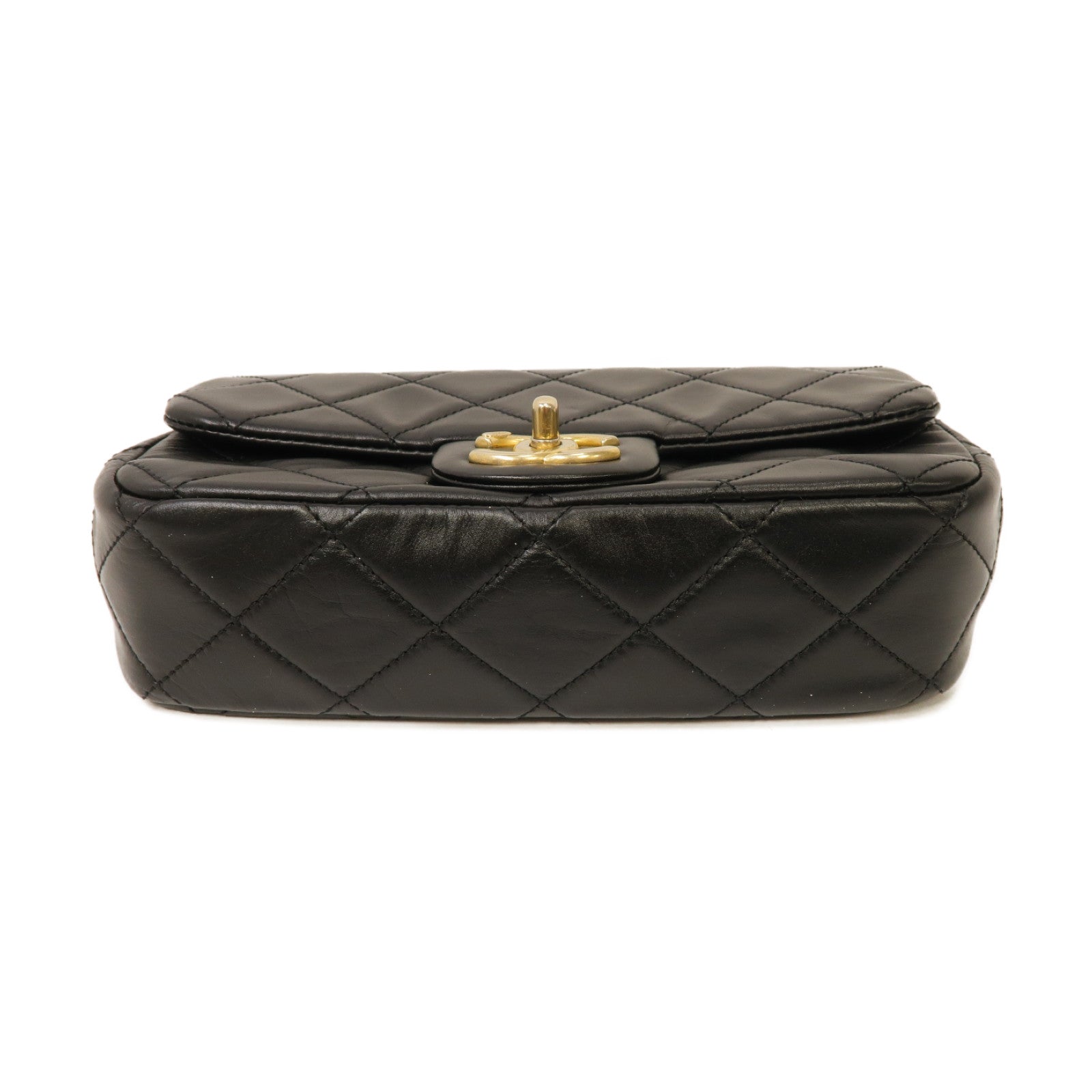 CHANEL 菱格牛皮皮革Chain Shoulder Bag金扣鏈帶肩背袋黑色