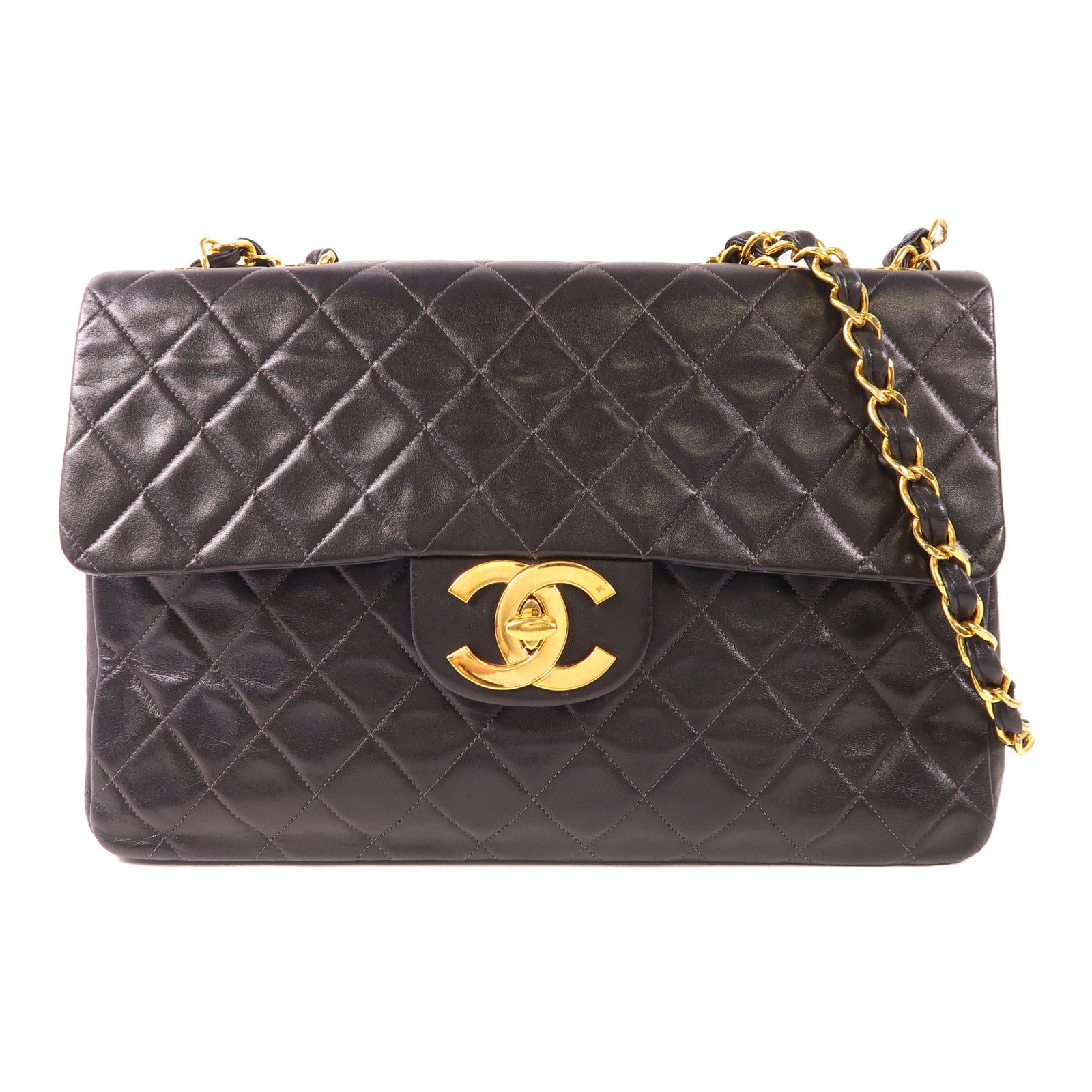 CHANEL 羊皮皮革Vintage Chain Shoulder金扣鏈帶肩背袋