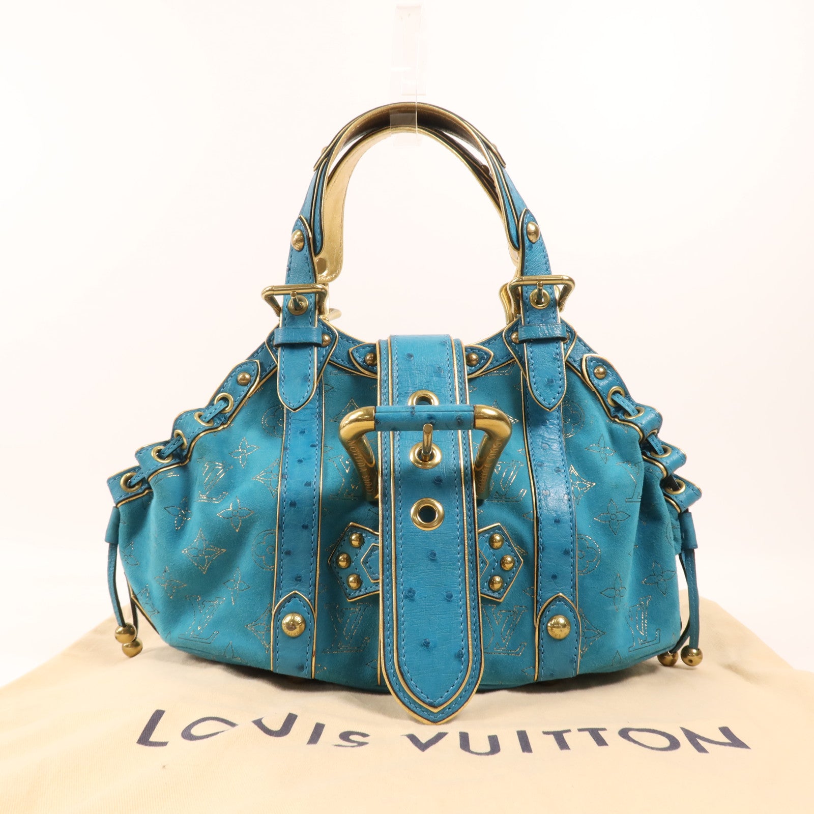 LOUIS VUITTON 鴕鳥皮革Theda GM金扣肩背袋