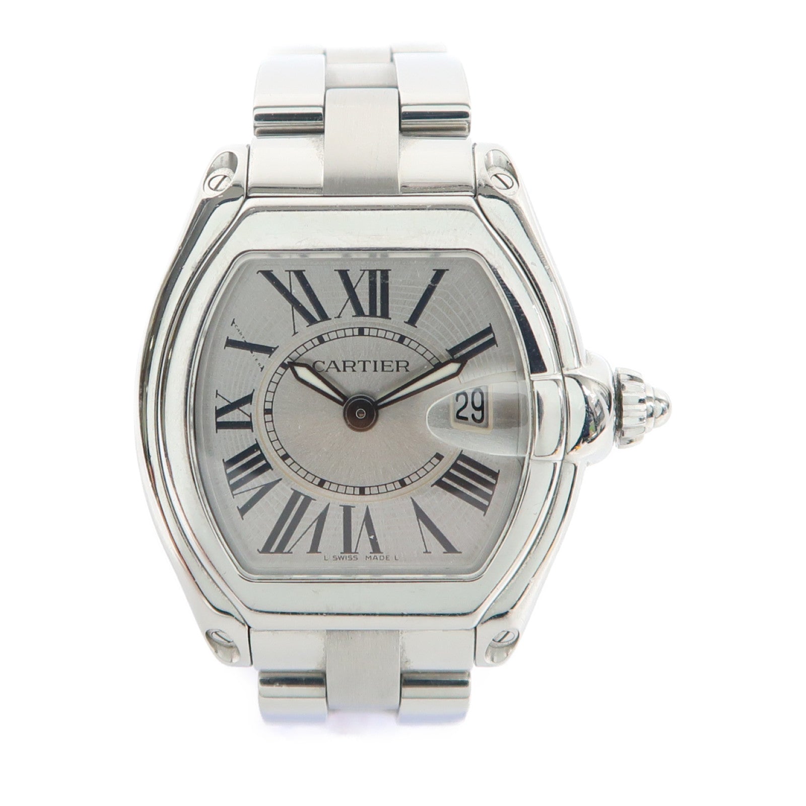 CARTIER Roadster不鏽鋼手錶石英機芯銀色
