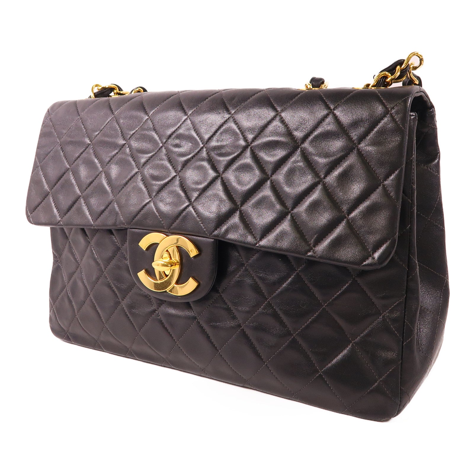 CHANEL 羊皮皮革Vintage Chain Shoulder金扣鏈帶肩背袋