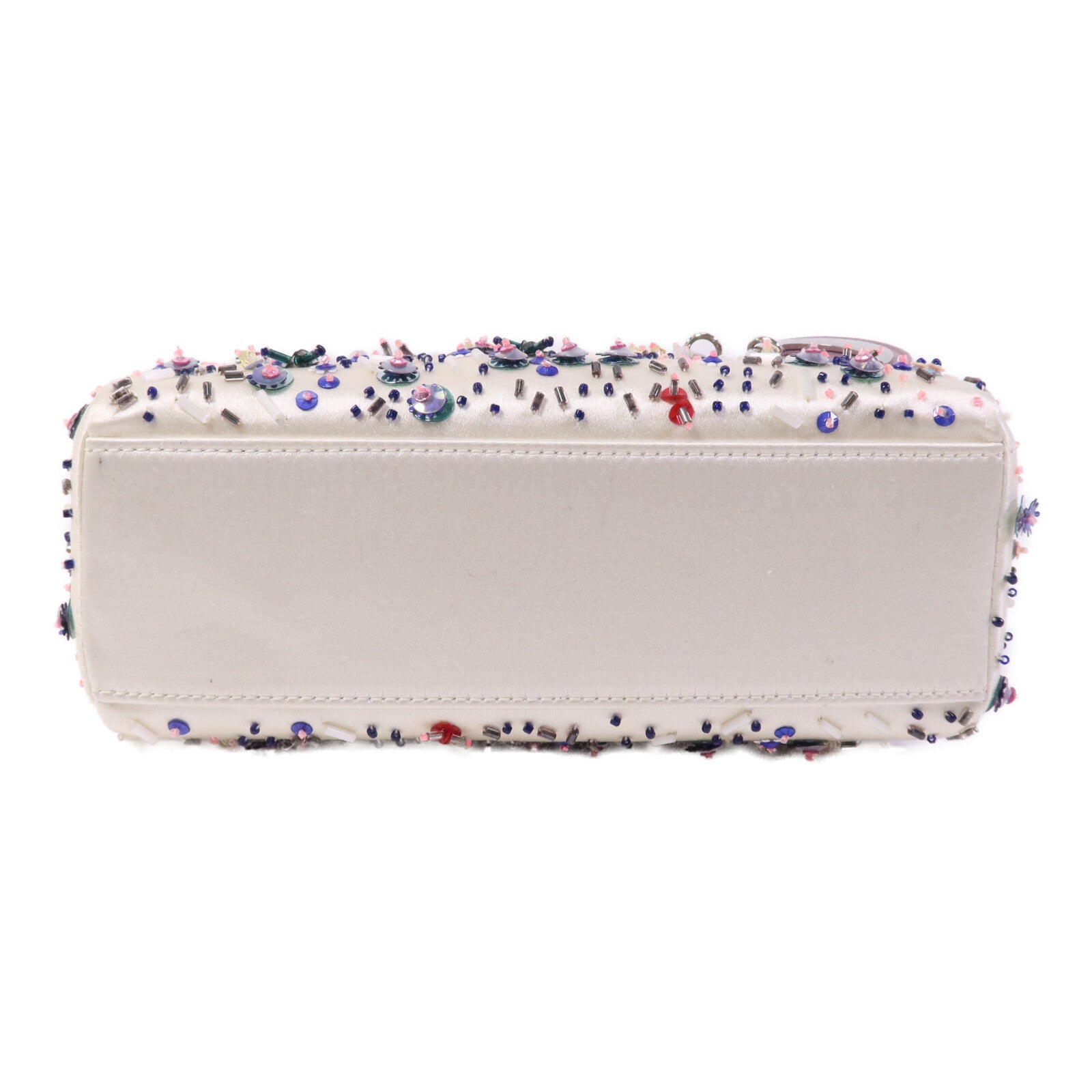 Dior 絨布/膠珠Mini Lady Dior銀扣手挽袋