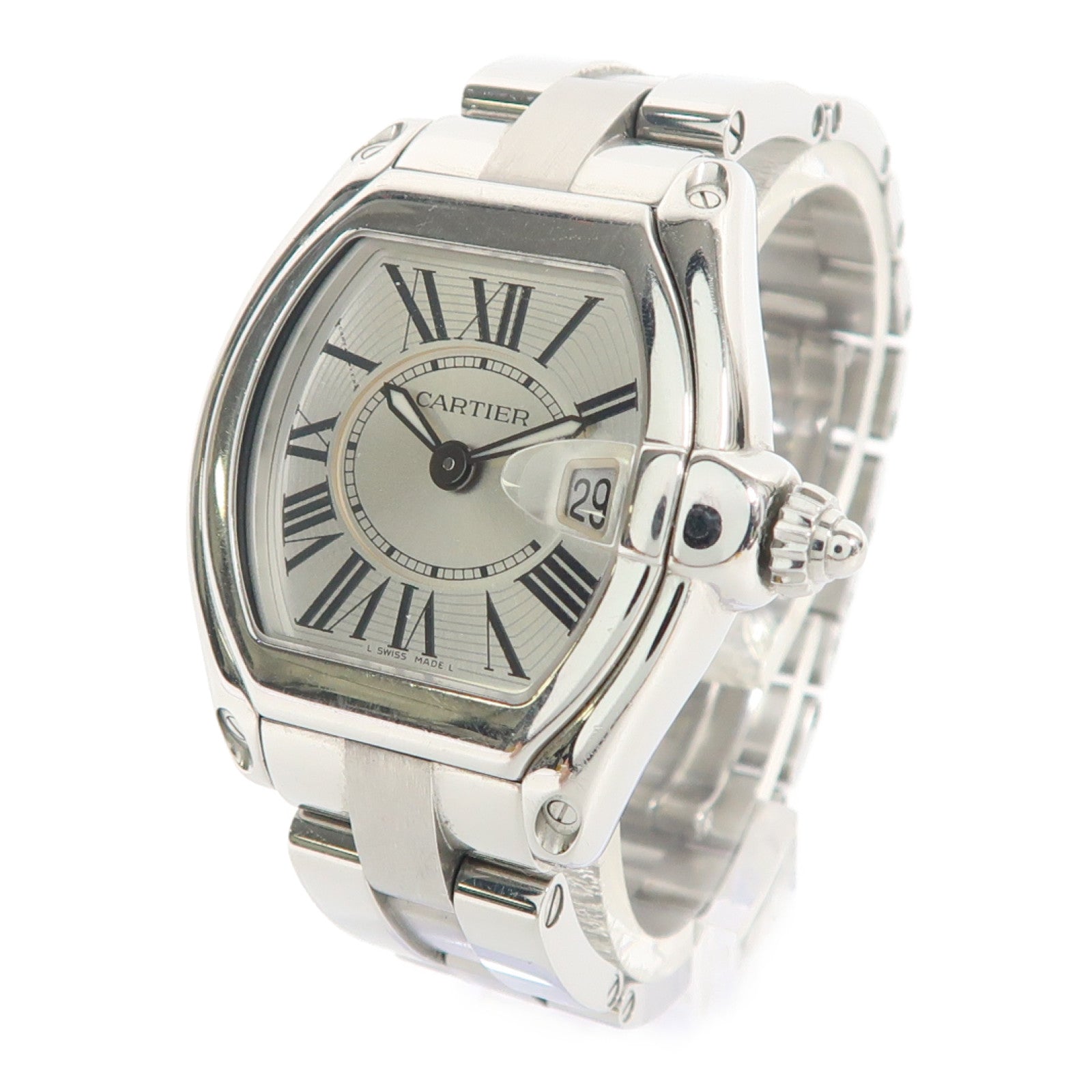 CARTIER Roadster不鏽鋼手錶石英機芯銀色