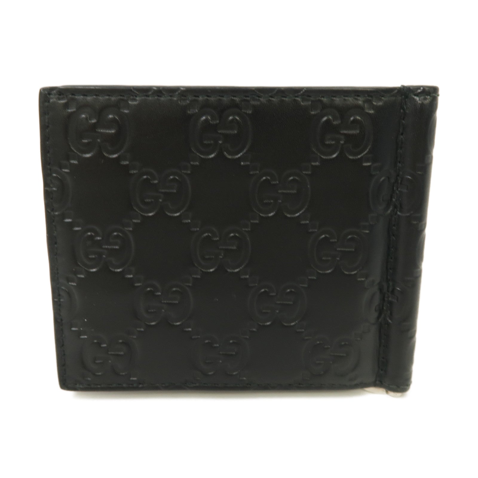 GUCCI 牛皮皮革Guccissima Money Clip Wallet銀扣錢包黑色