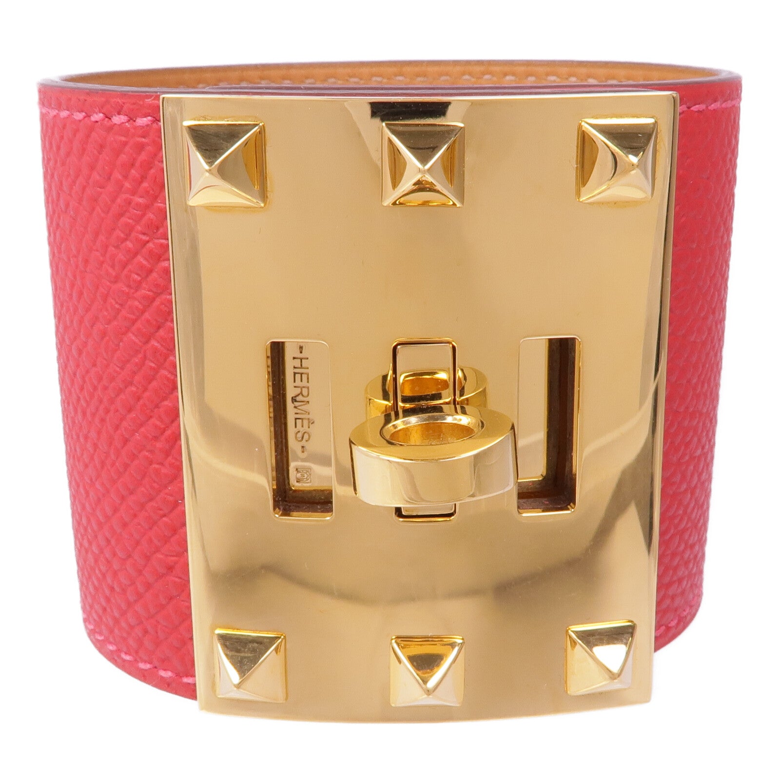 HERMES Epsom皮革Kelly Dog Extreme金扣手帶Rouge Casaque