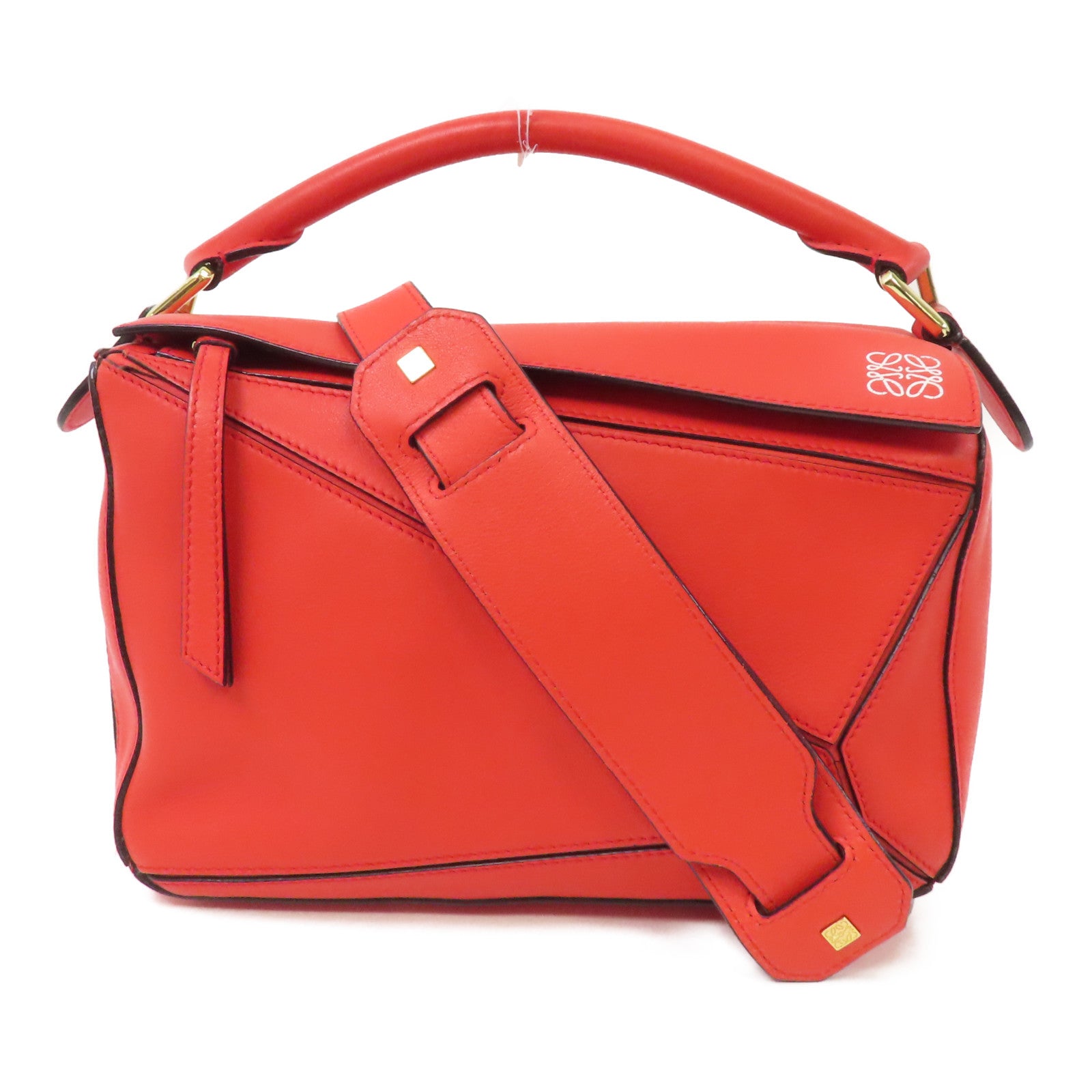 LOEWE 牛皮皮革Puzzle Small金扣手挽肩背兩用袋紅色